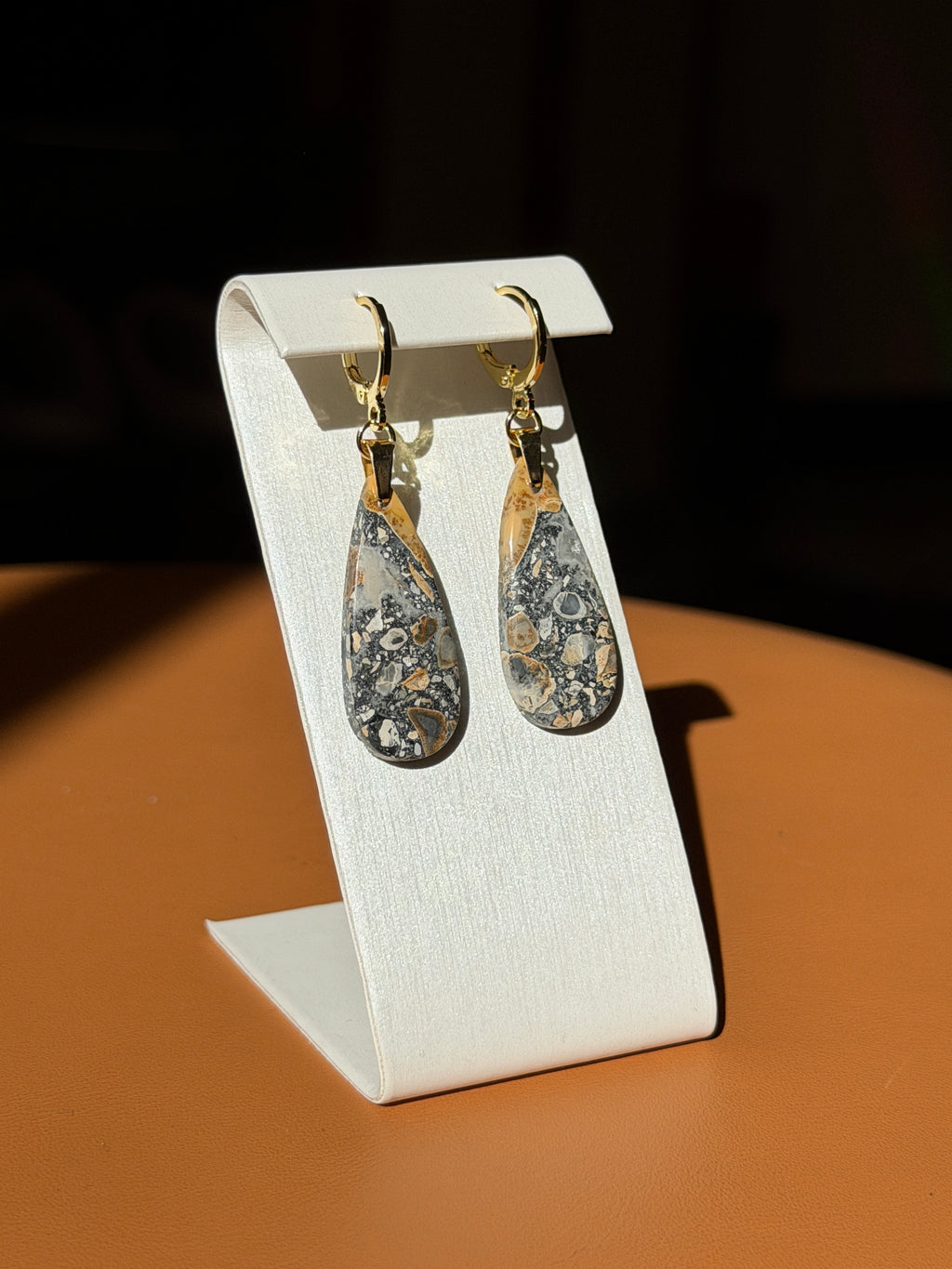 natural maligano jasper earrings - gold