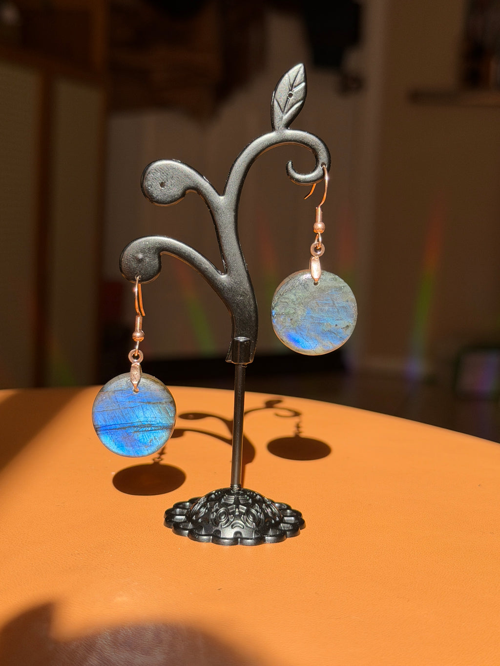 round labradorite earrings - rose gold