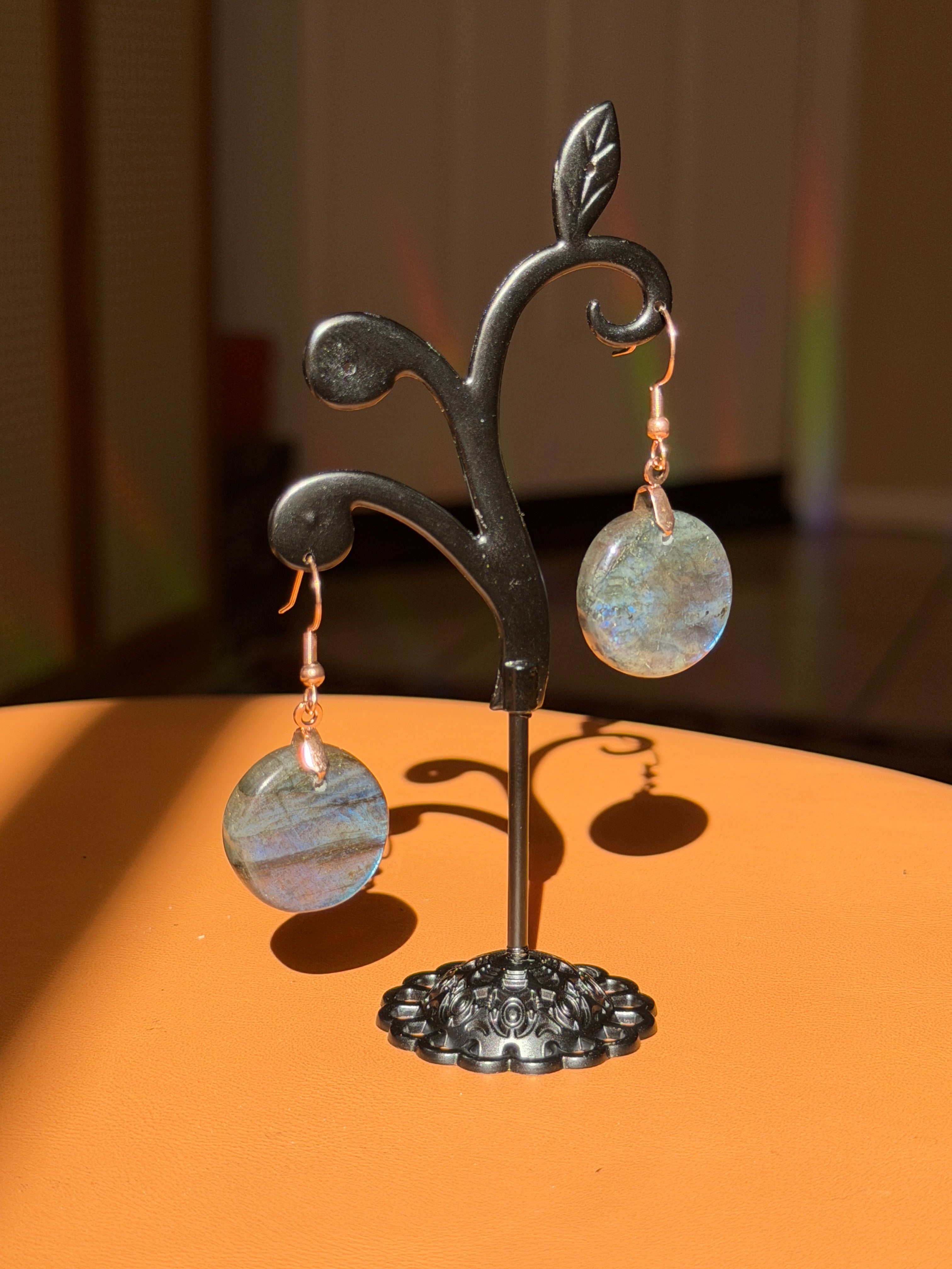 round labradorite earrings - rose gold