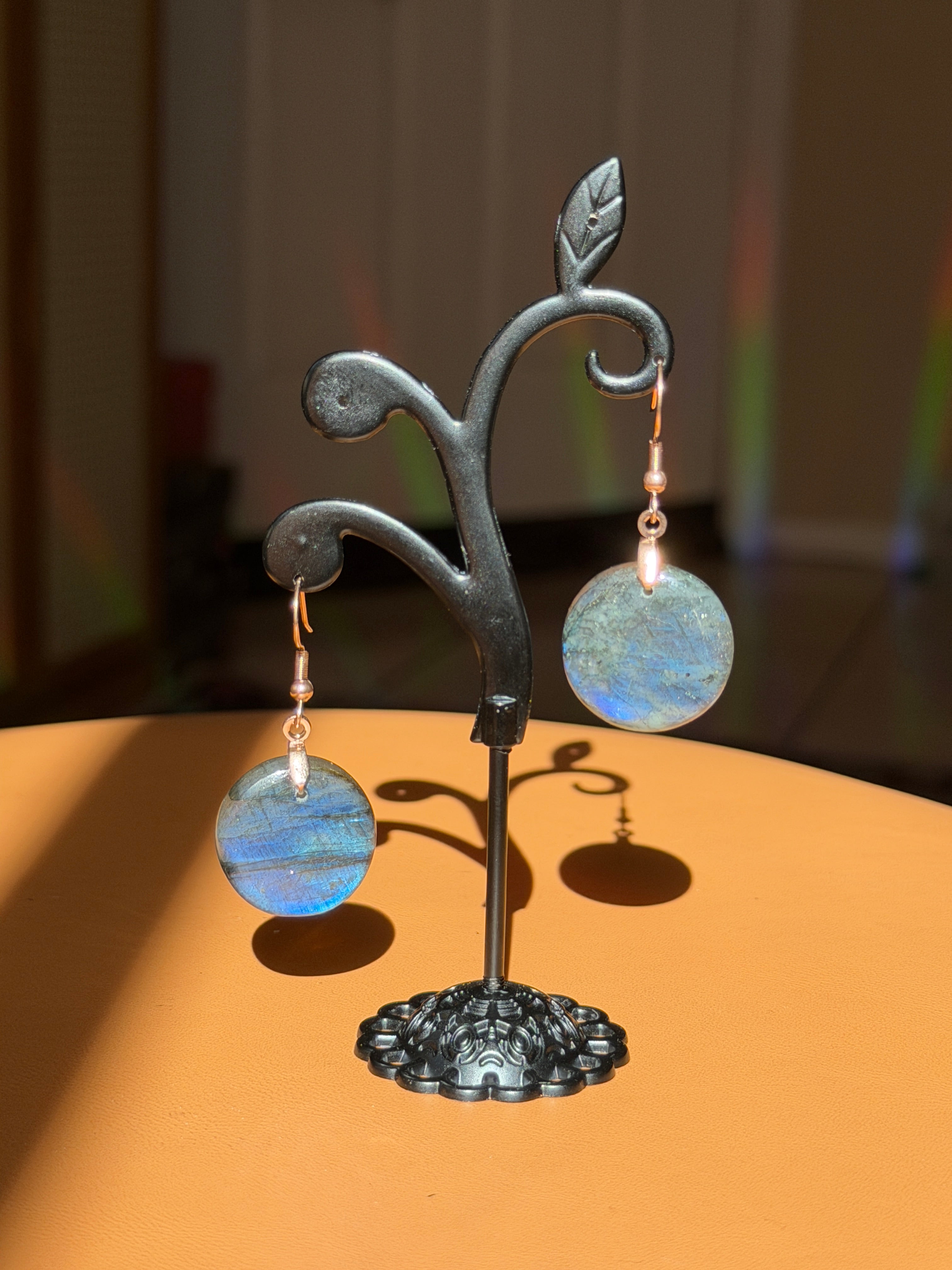 round labradorite earrings - rose gold