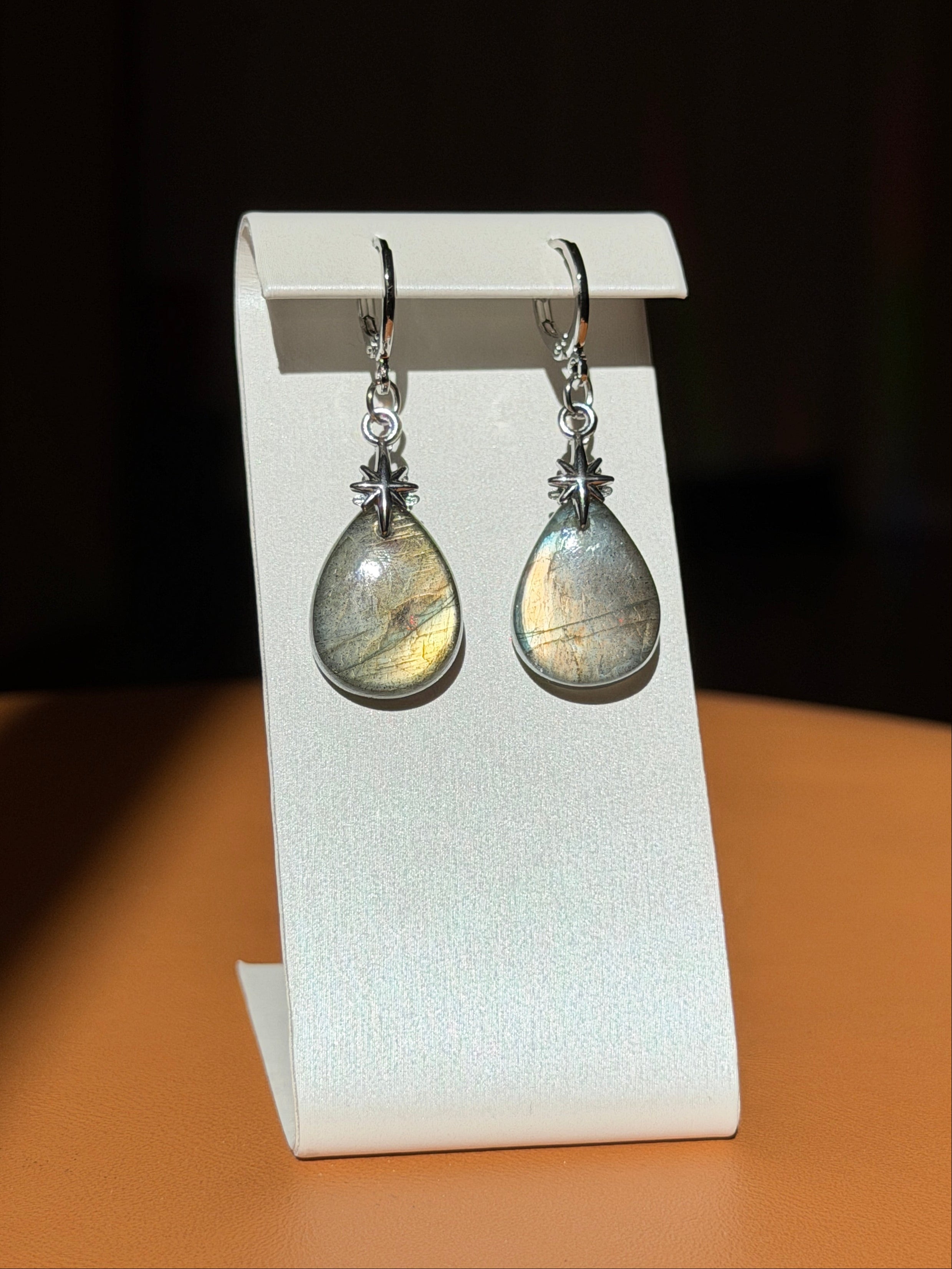 labradorite earrings w/ star accents - silver