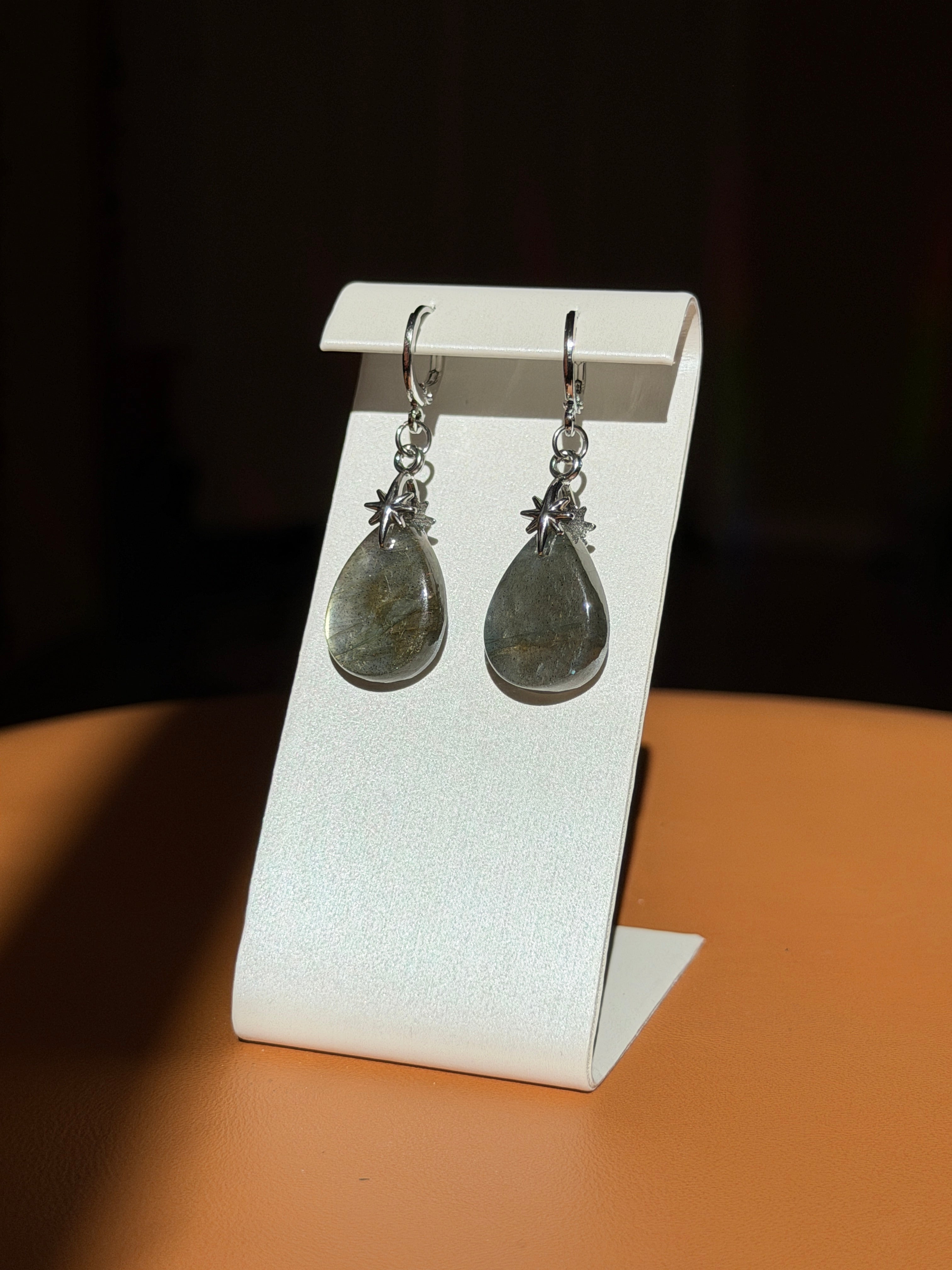 labradorite earrings w/ star accents - silver