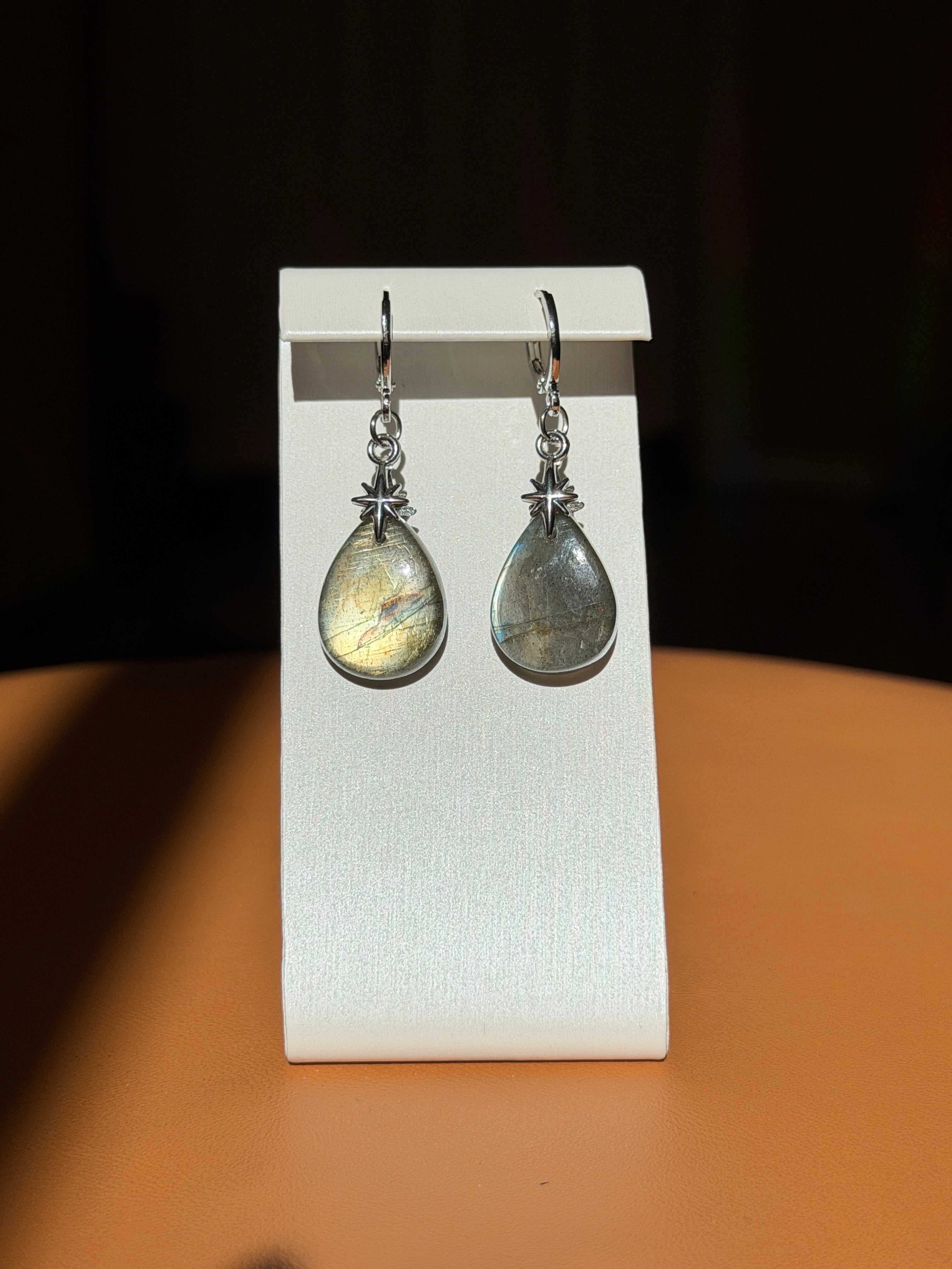 labradorite earrings w/ star accents - silver