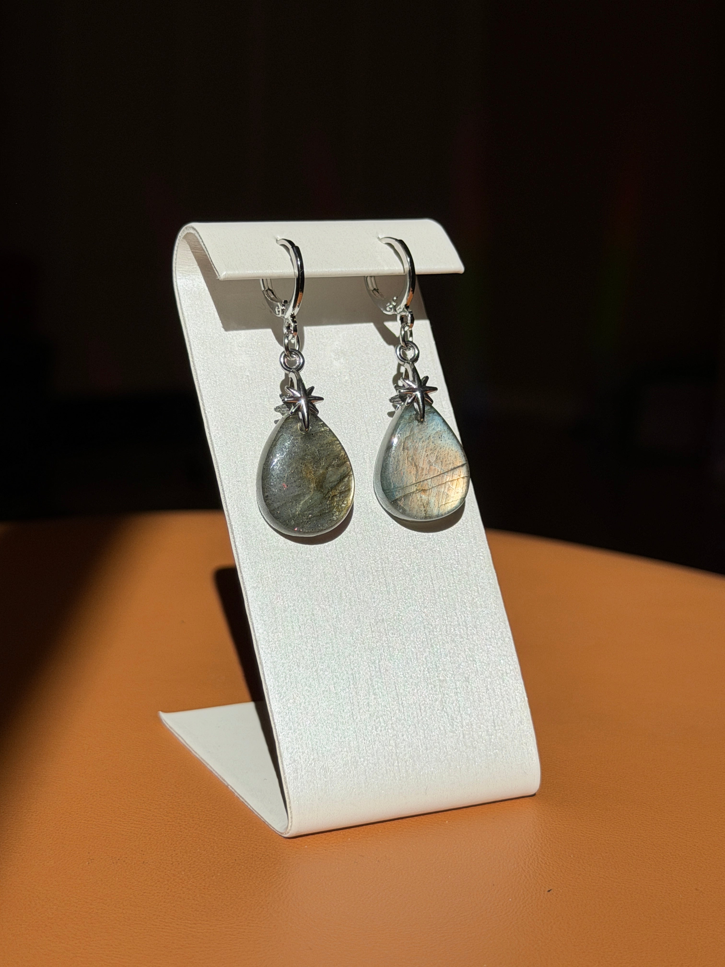 labradorite earrings w/ star accents - silver