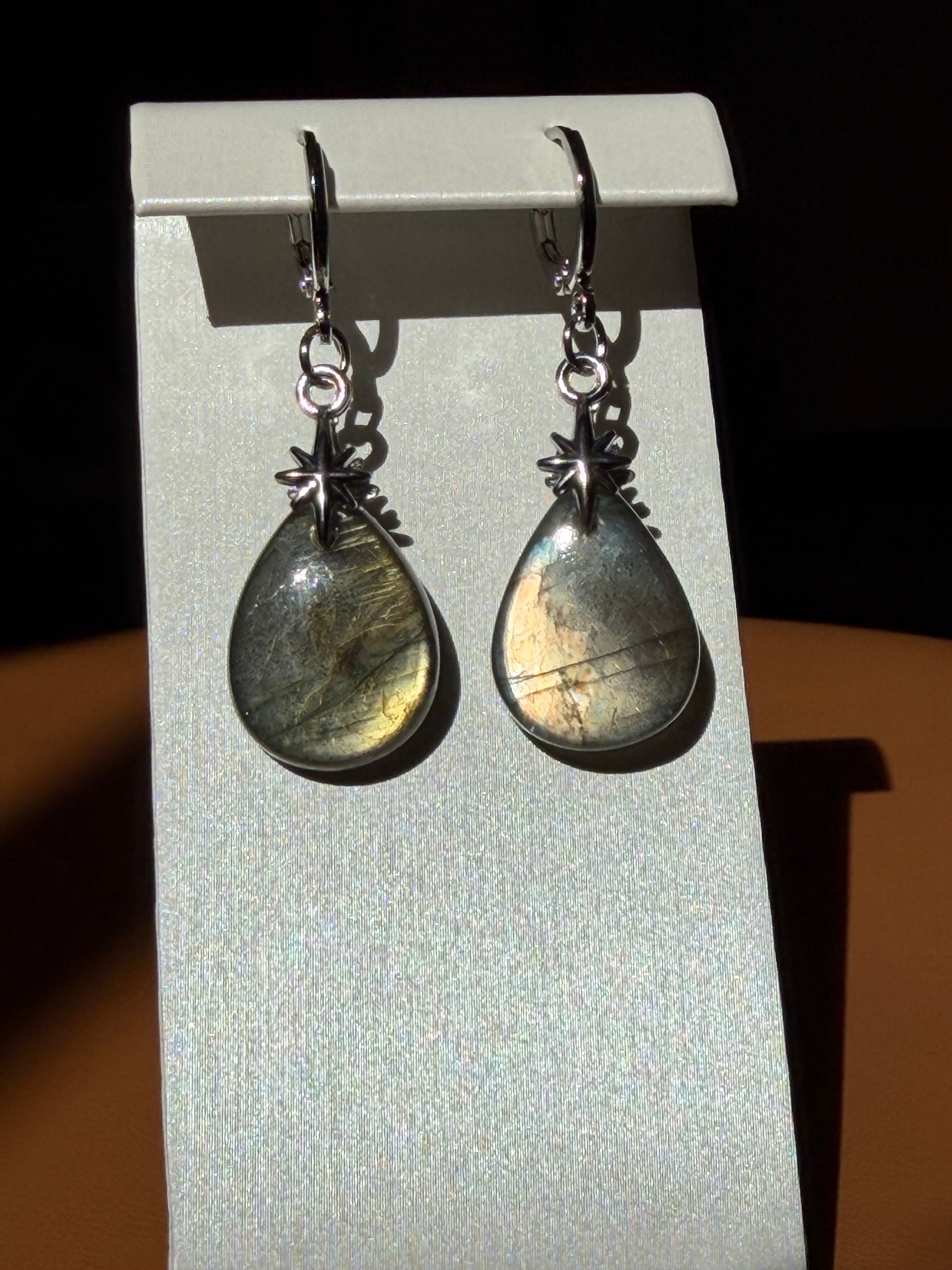 labradorite earrings w/ star accents - silver