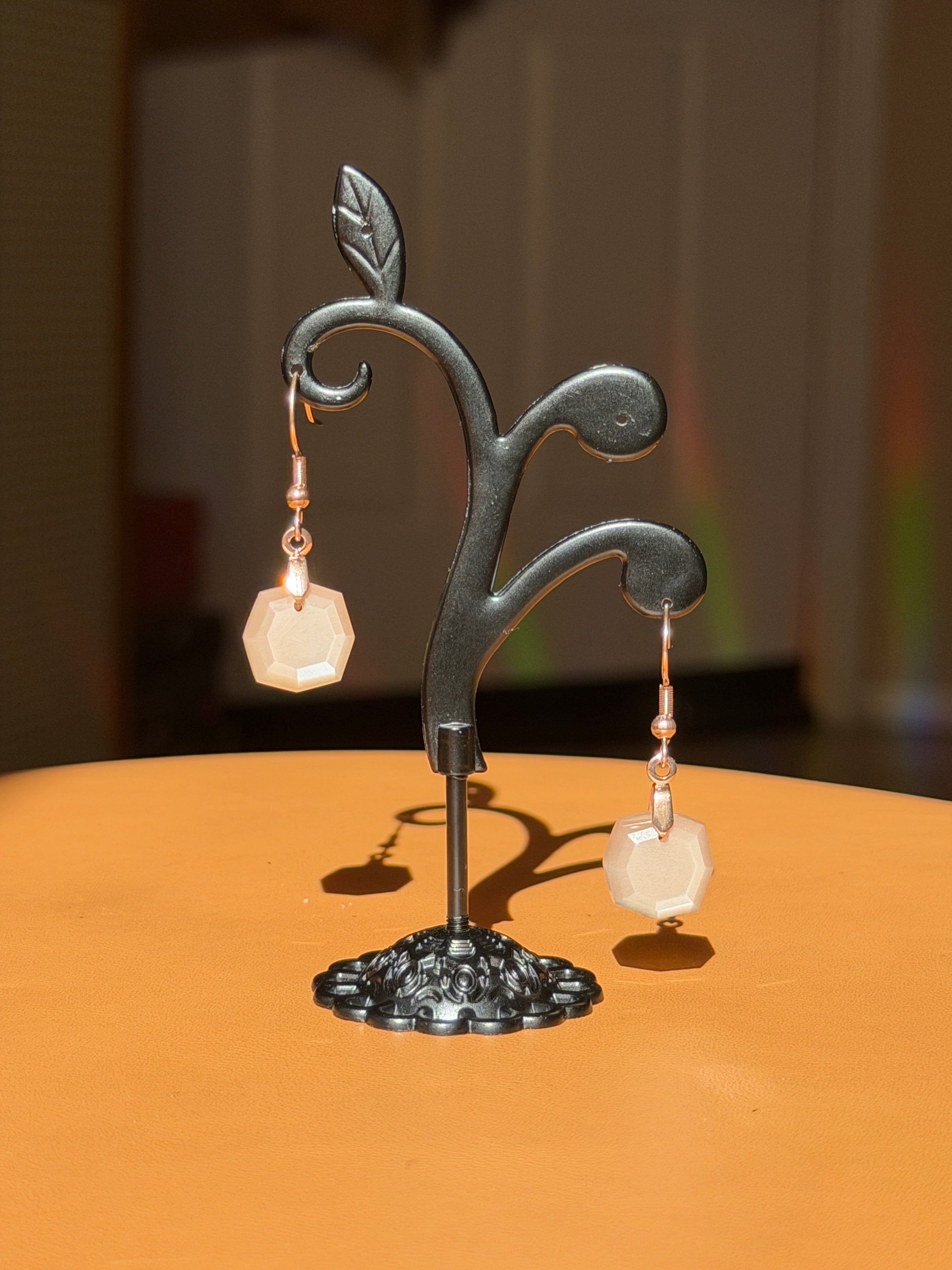 peach moonstone earrings - rose gold