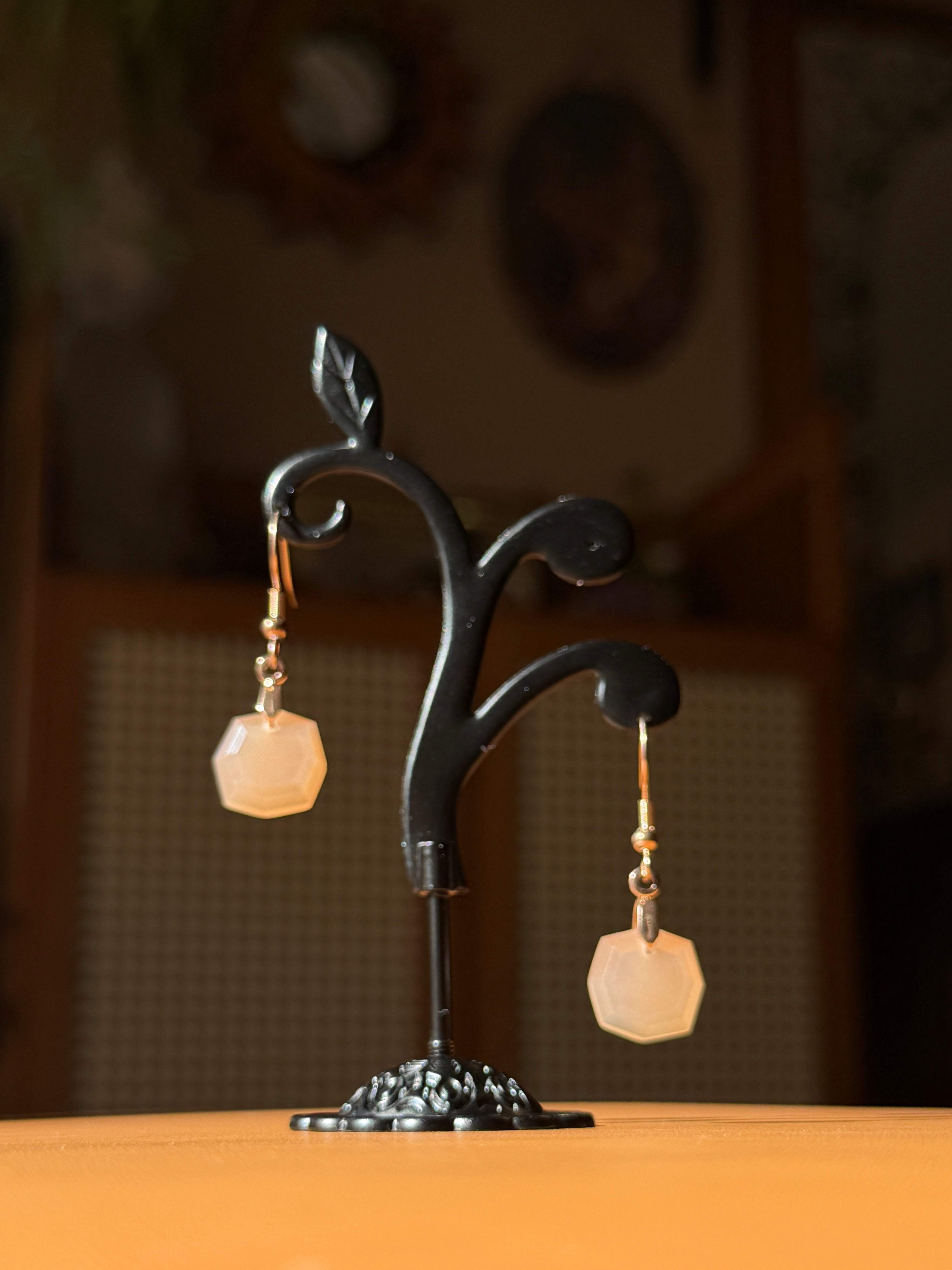 peach moonstone earrings - rose gold