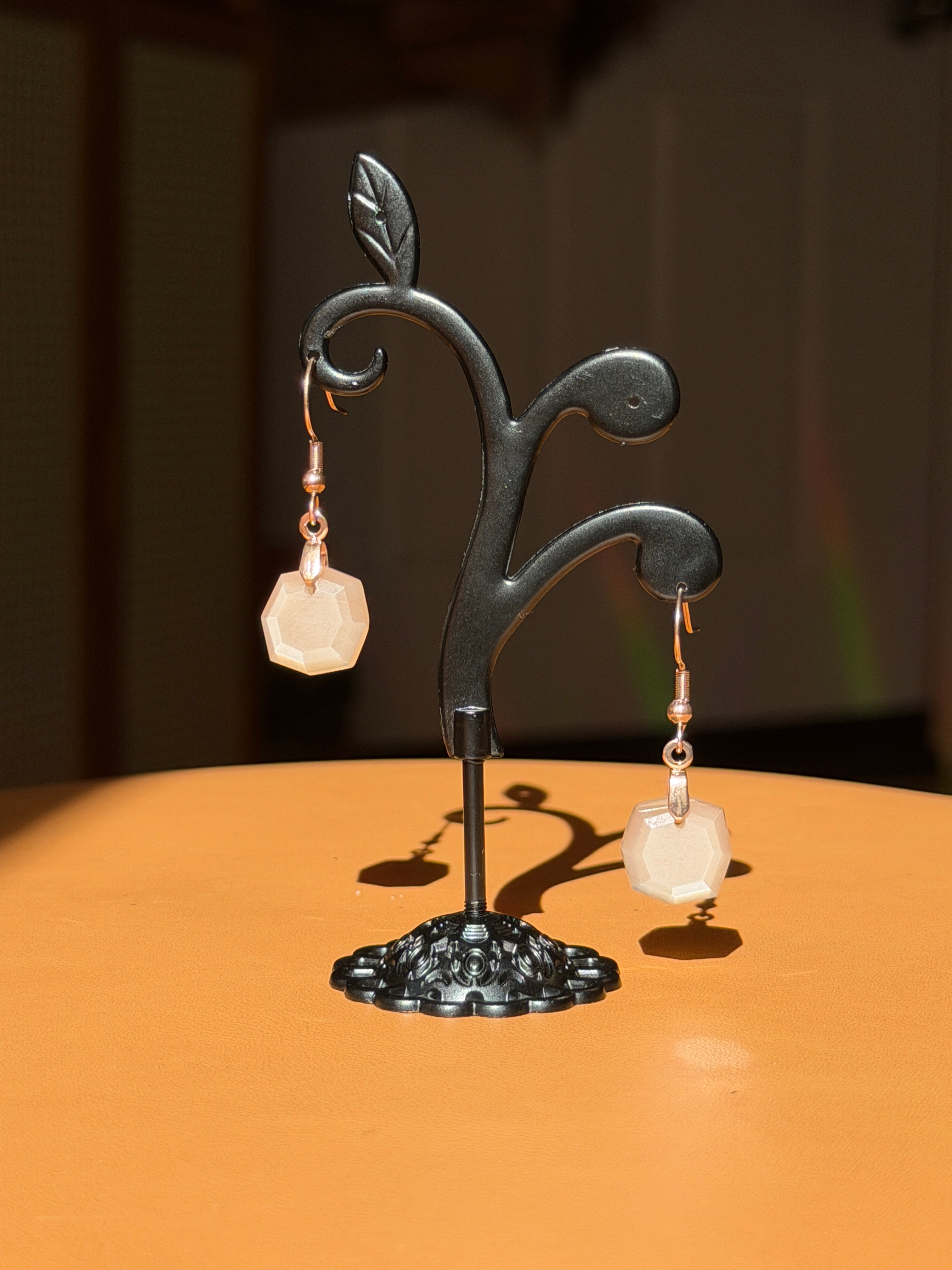 peach moonstone earrings - rose gold