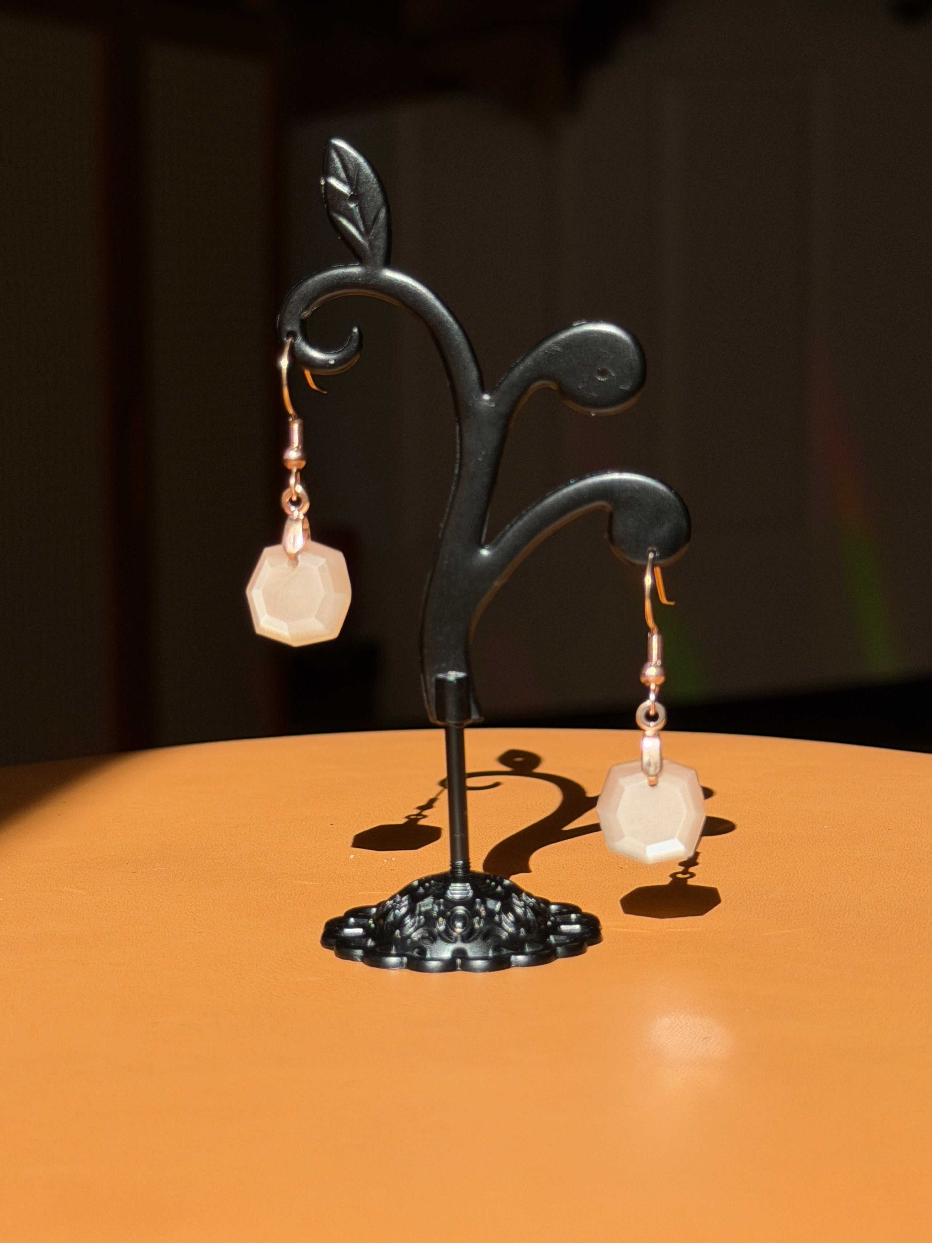 peach moonstone earrings - rose gold