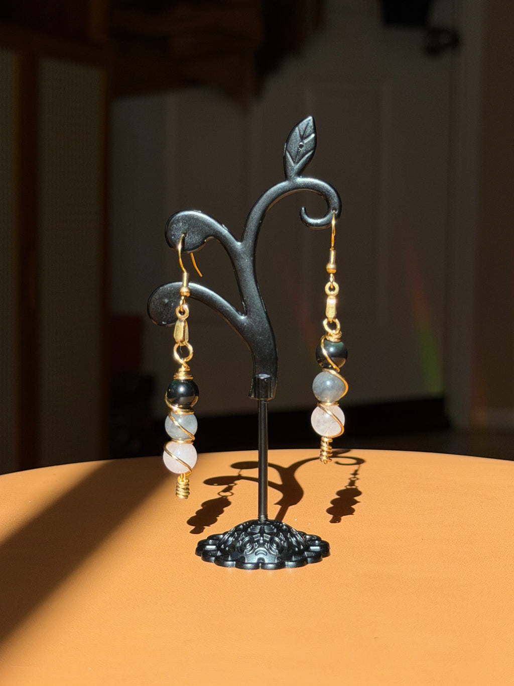 hand-wrapped crystal earrings - gold