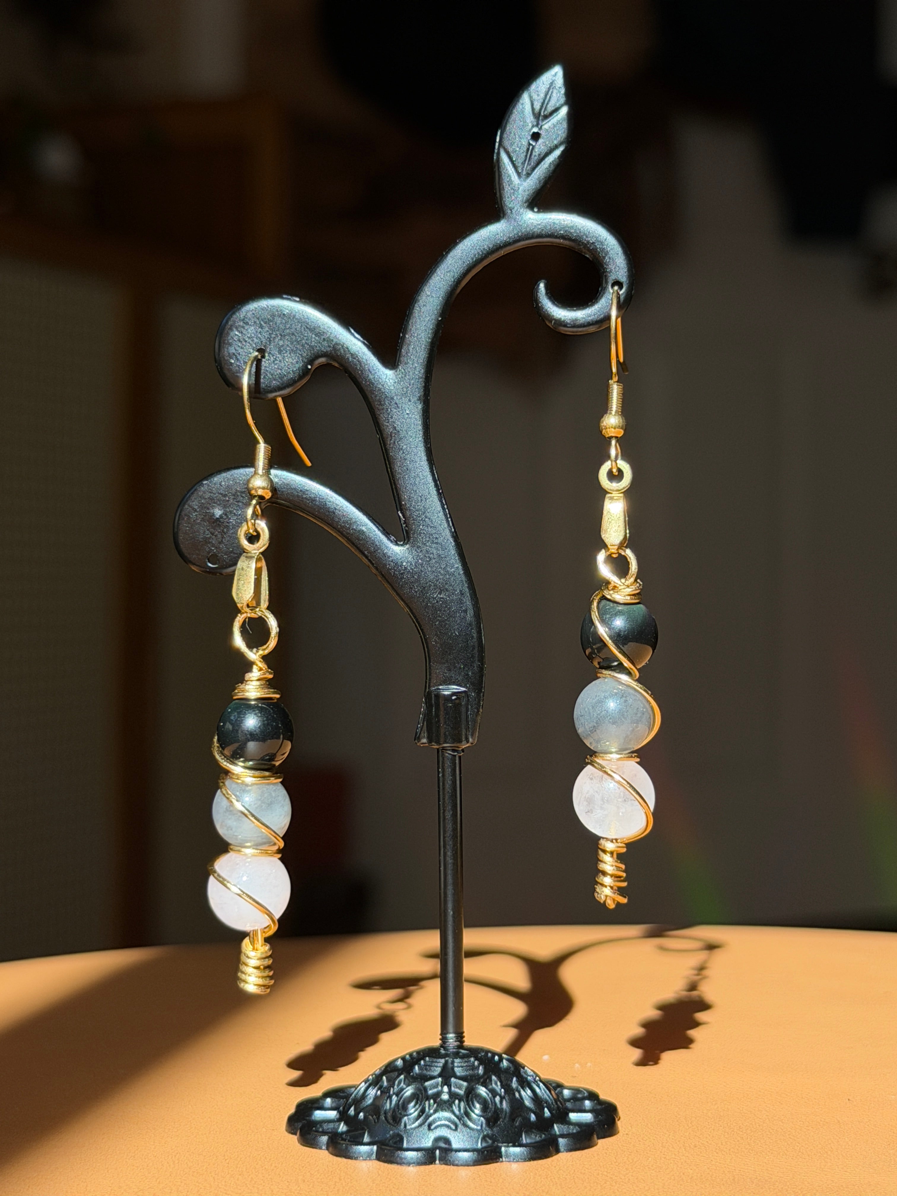 hand-wrapped crystal earrings - gold