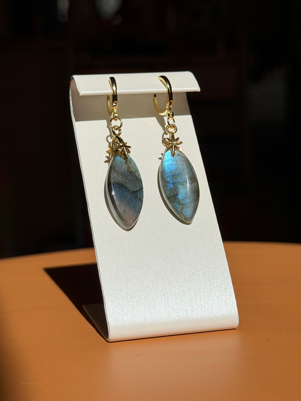 labradorite earrings w/ star accents- gold