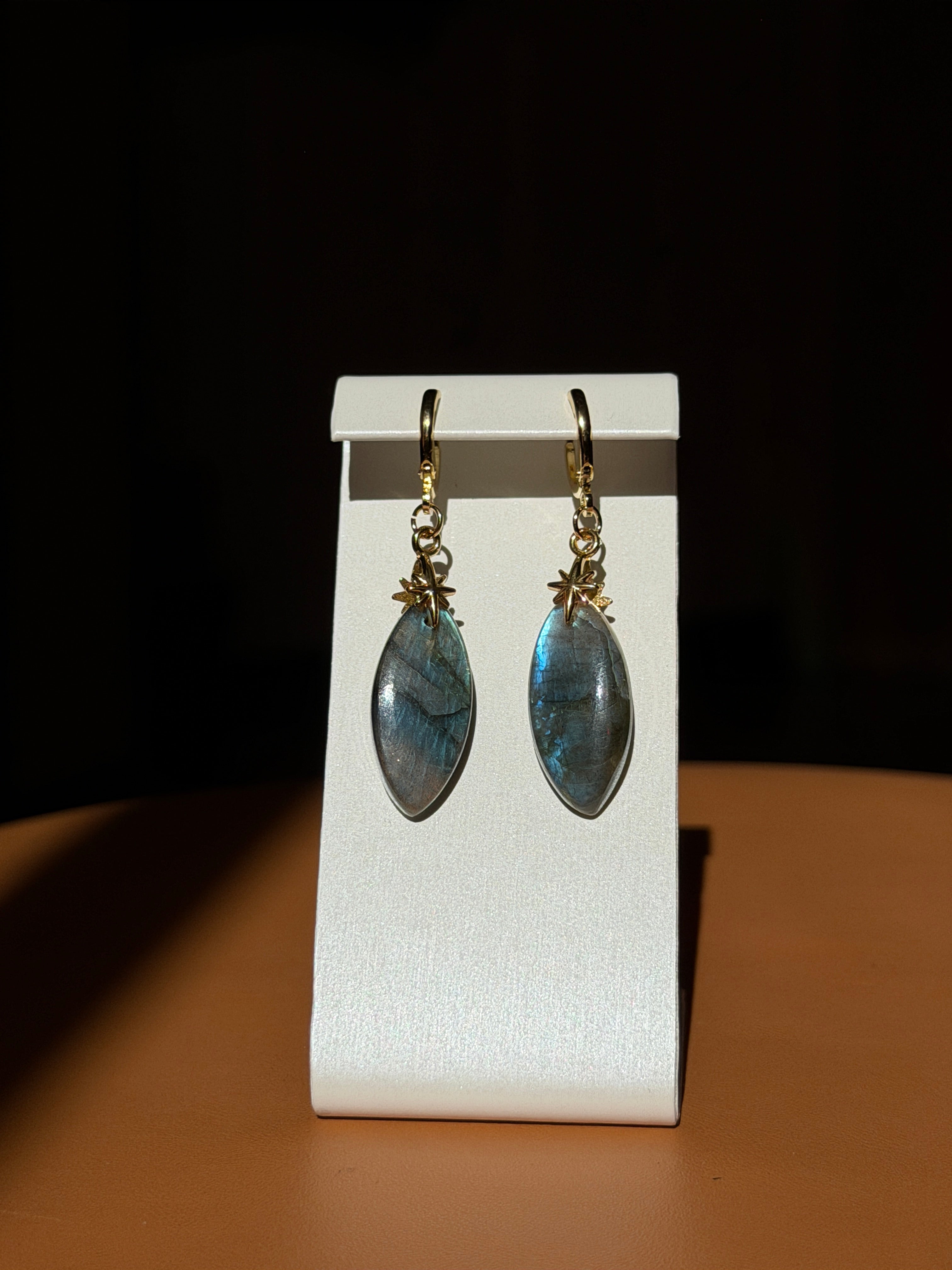 labradorite earrings w/ star accents- gold