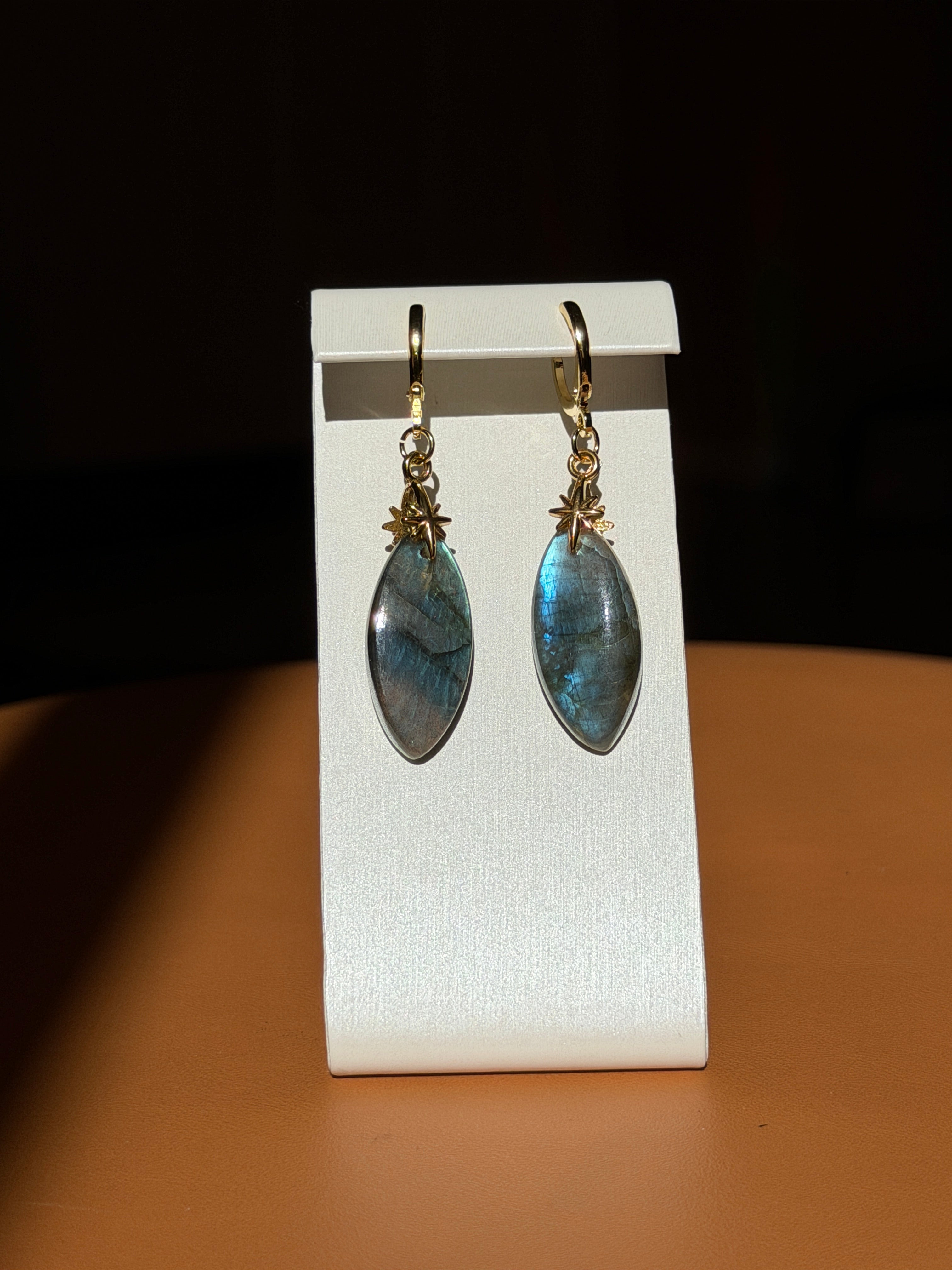 labradorite earrings w/ star accents- gold
