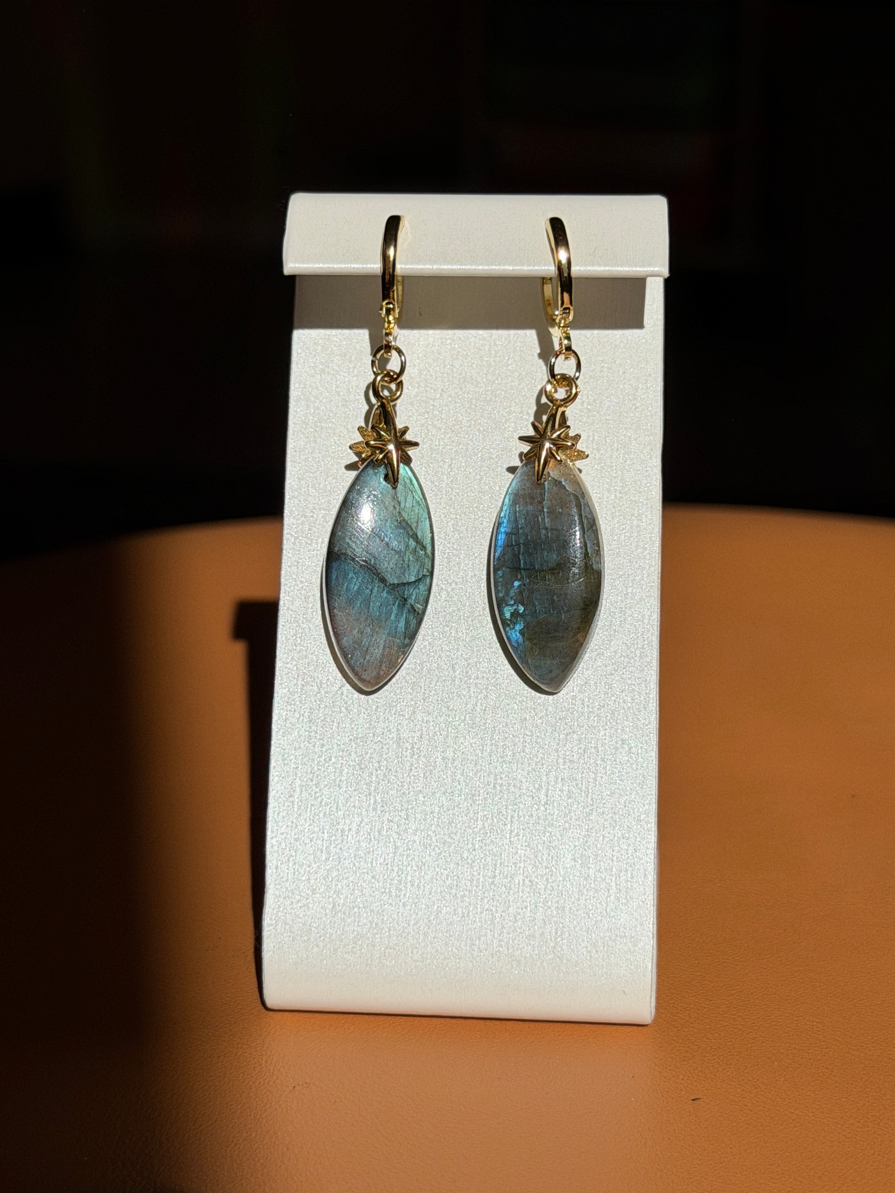 labradorite earrings w/ star accents- gold