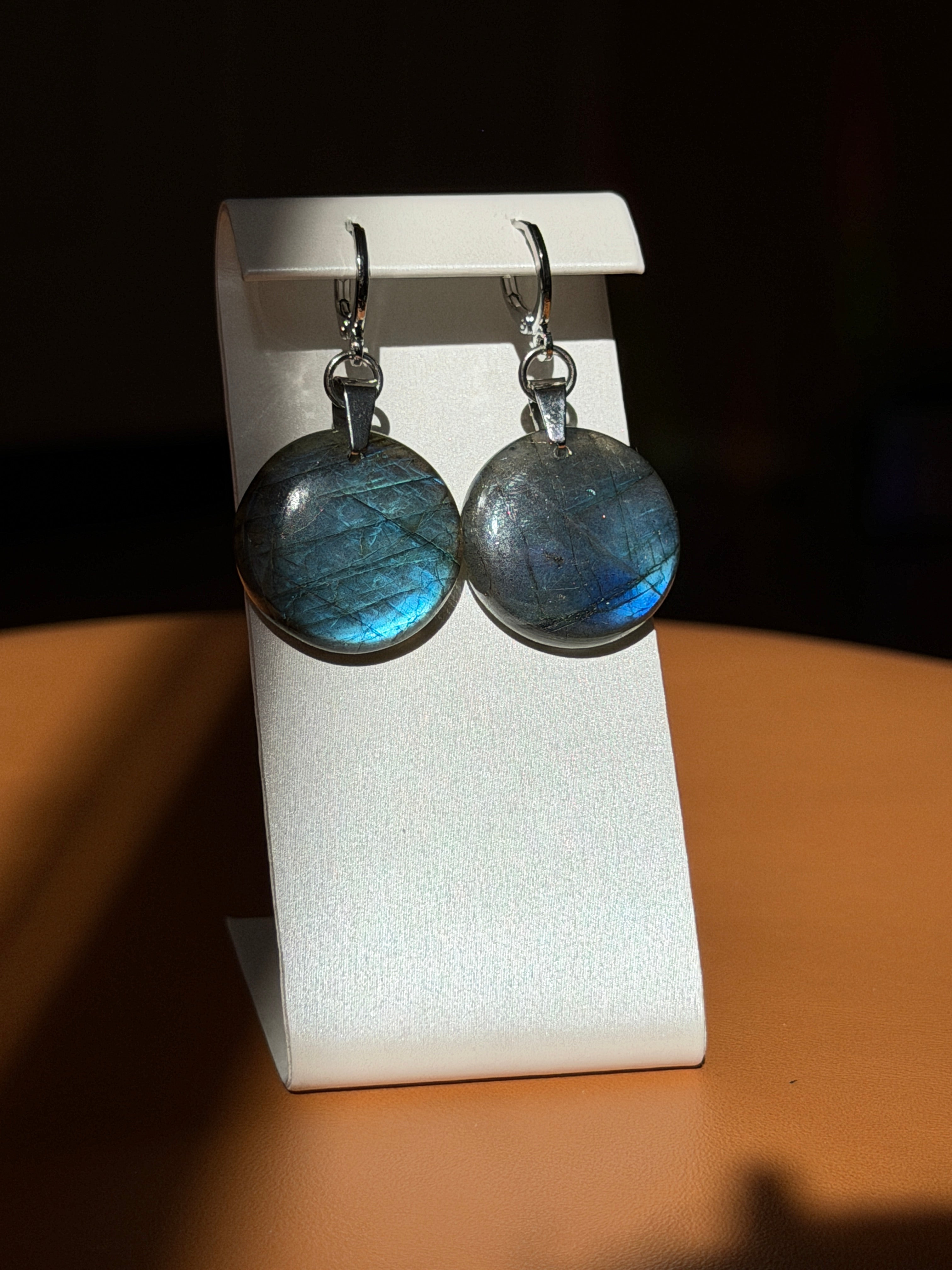 round labradorite earrings - silver