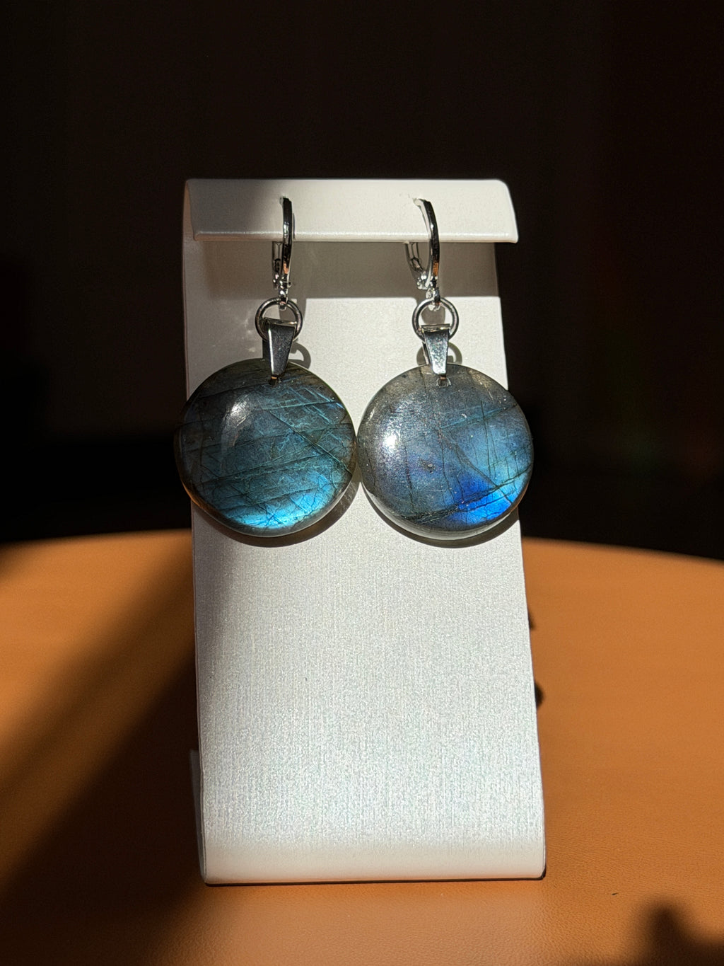 round labradorite earrings - silver
