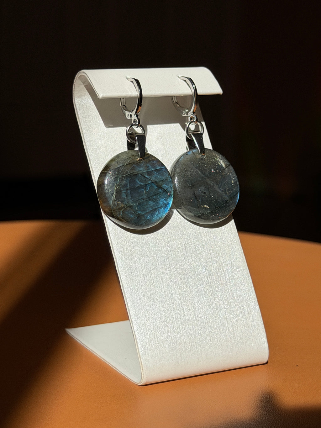 round labradorite earrings - silver