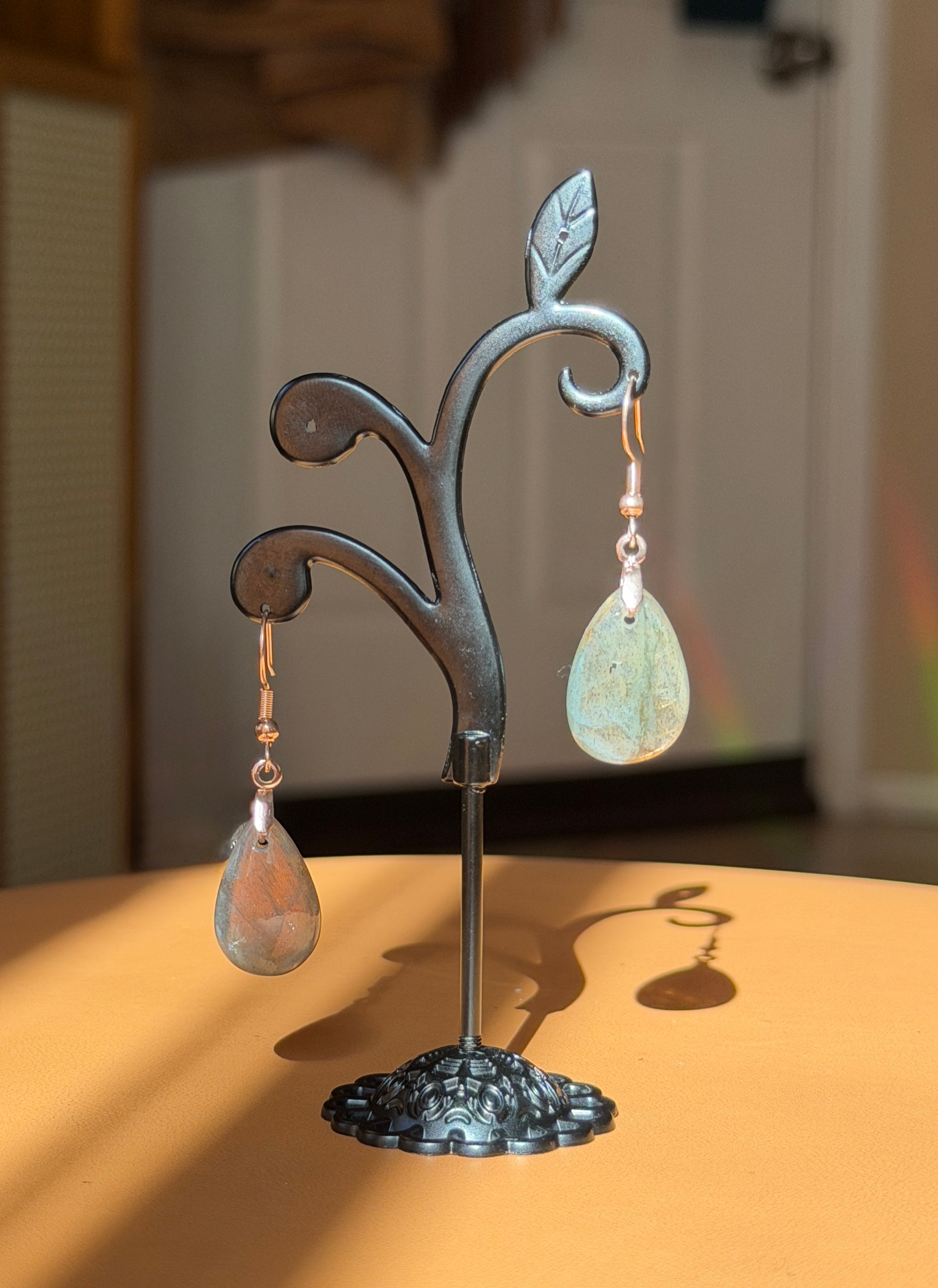 labradorite earrings - rose gold