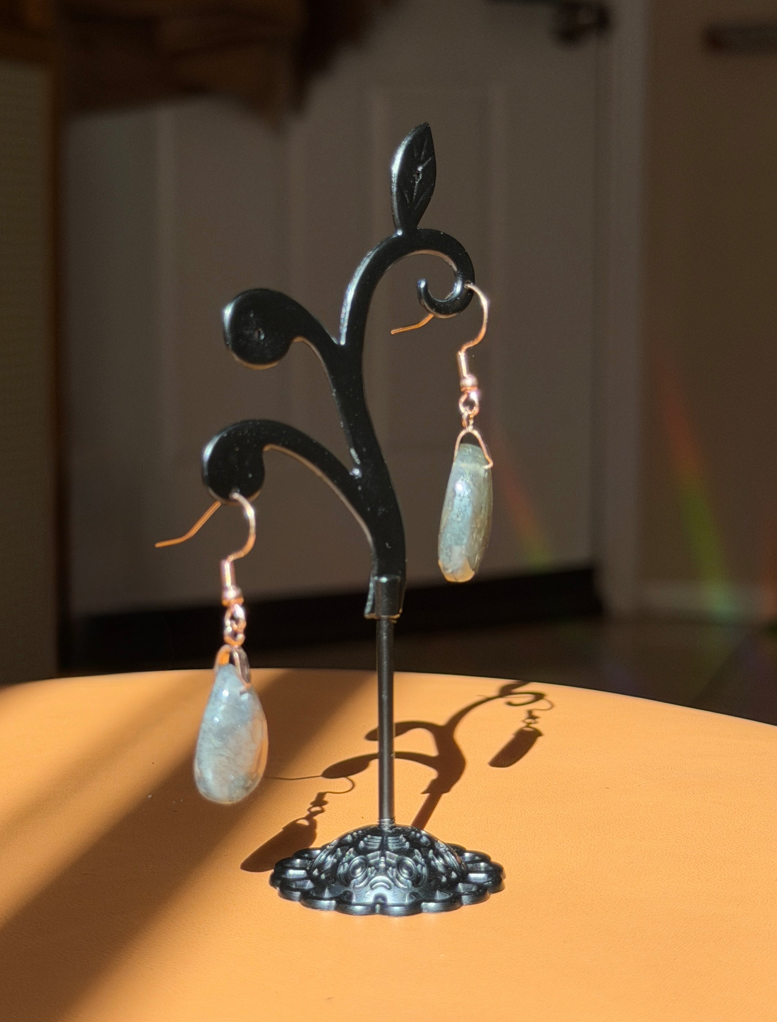 labradorite earrings - rose gold