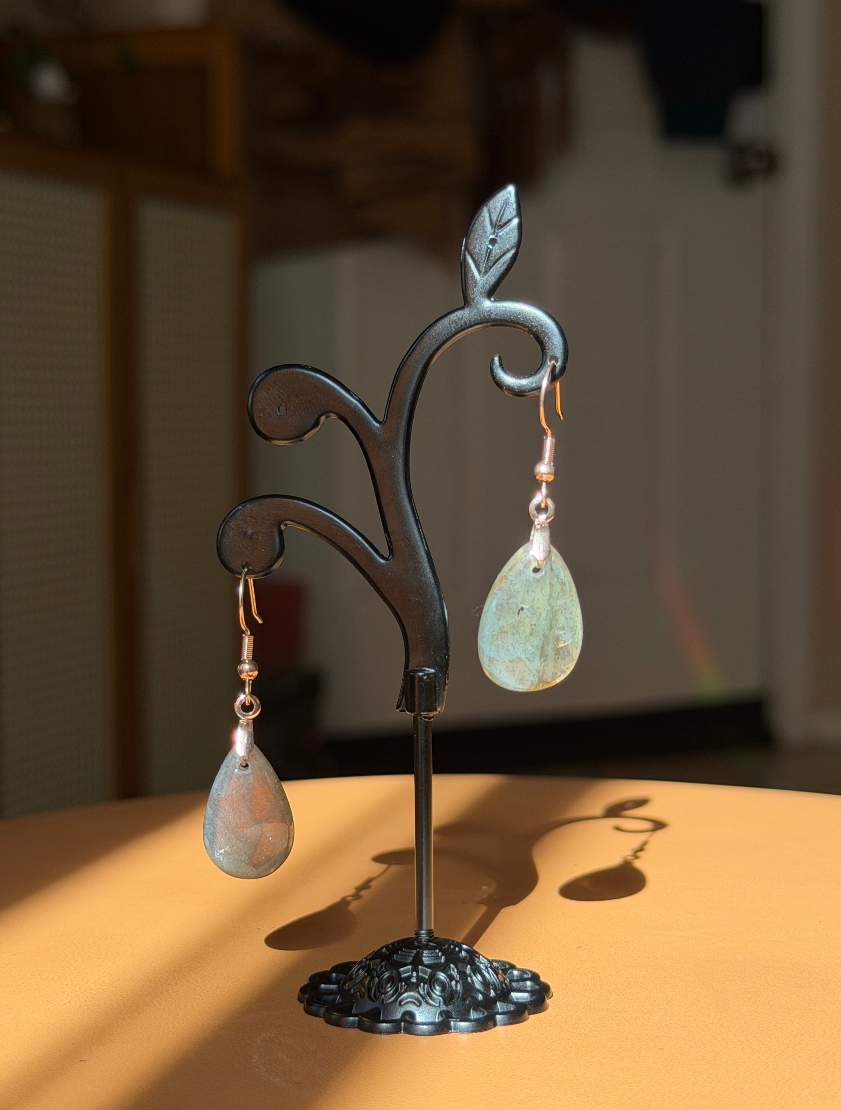 labradorite earrings - rose gold