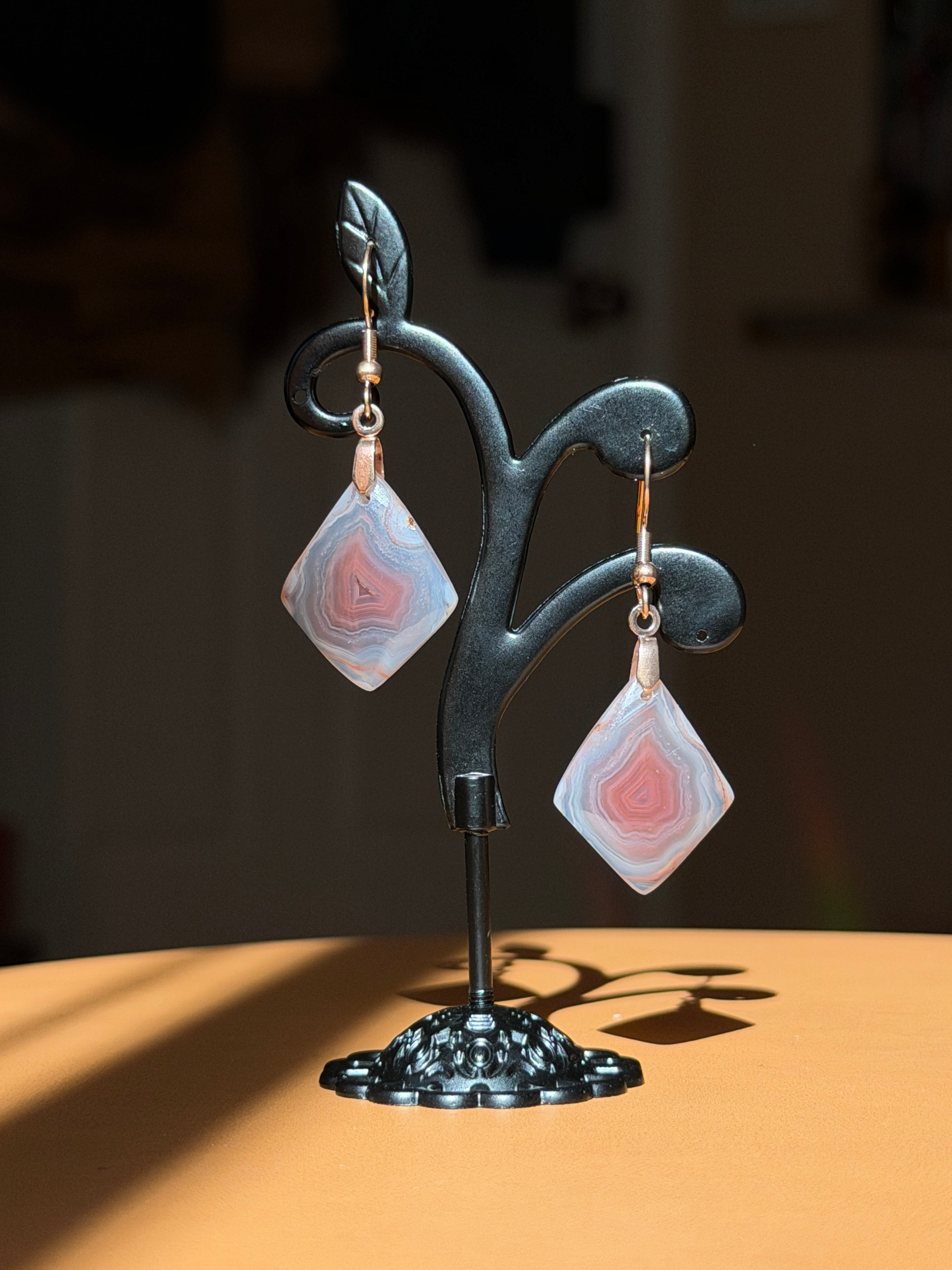 natural botswana agate earrings - rose gold