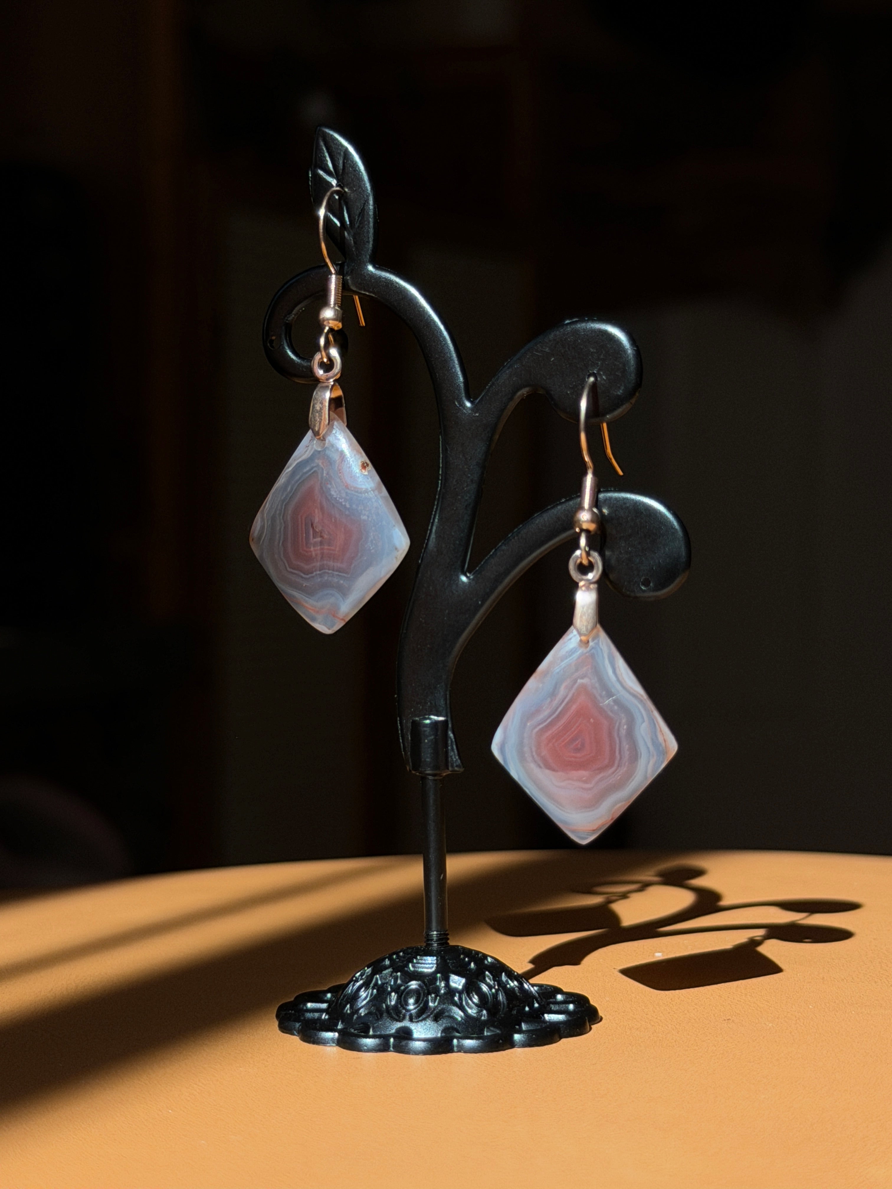 natural botswana agate earrings - rose gold