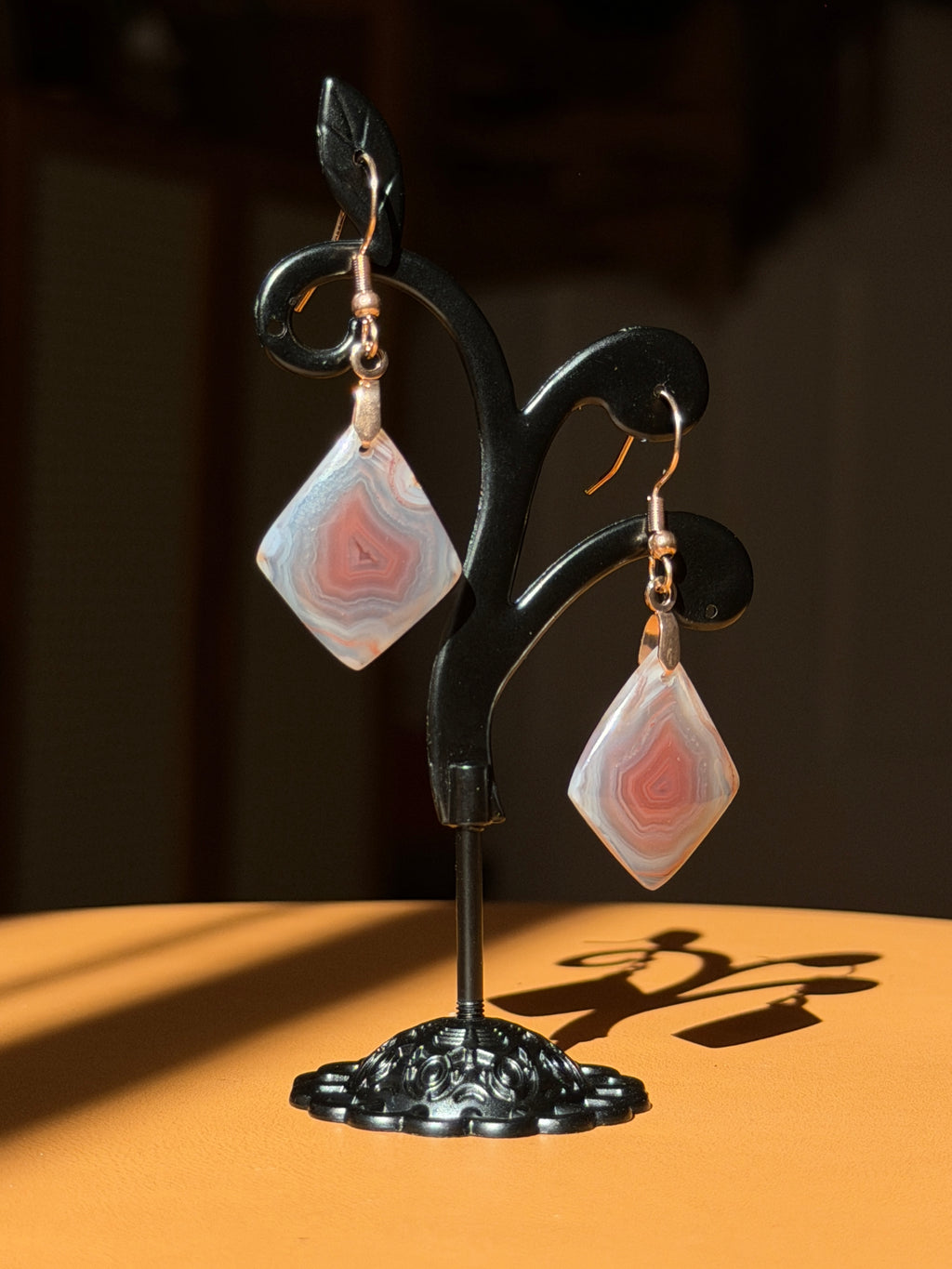 natural botswana agate earrings - rose gold