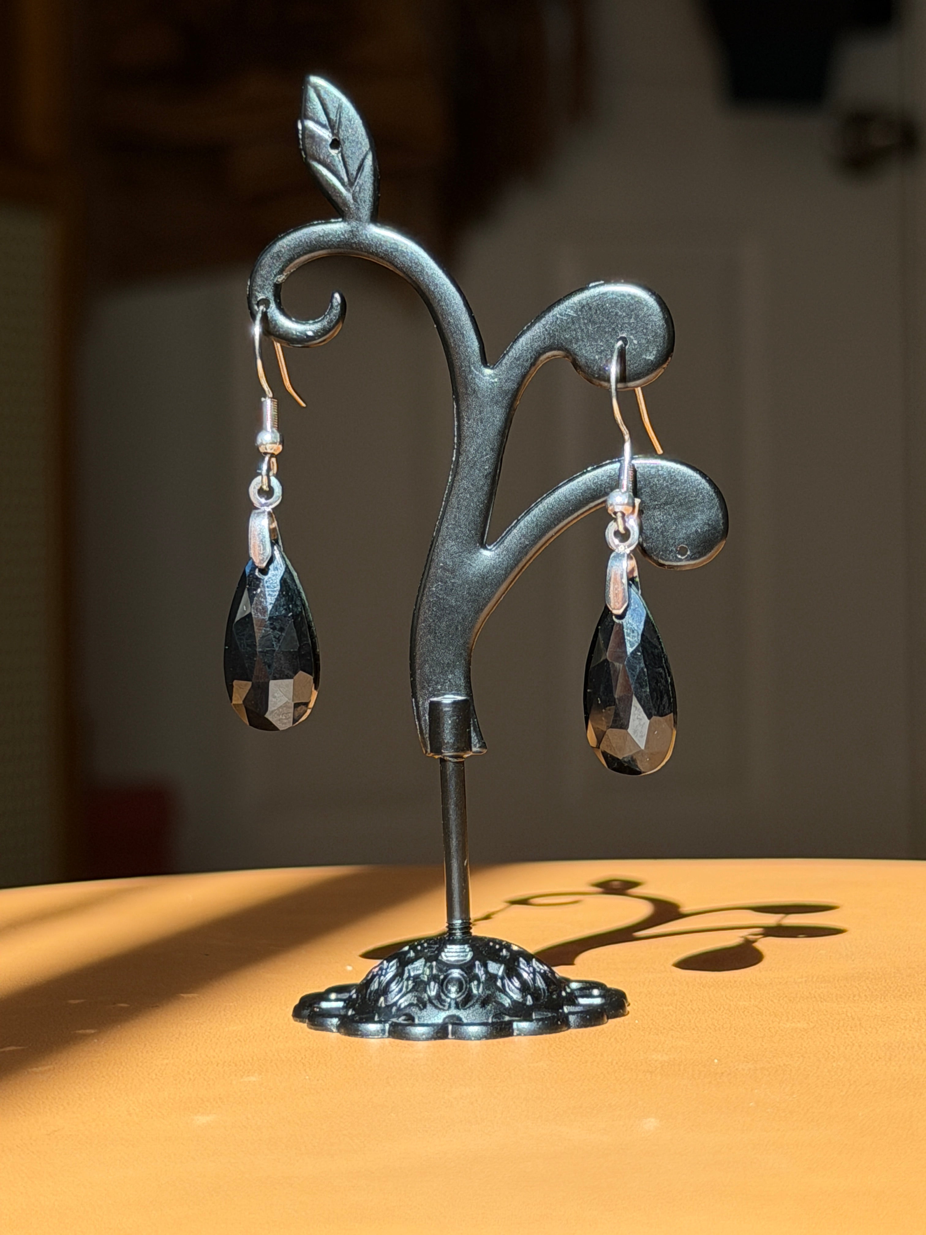 black spinel stone earrings - gold