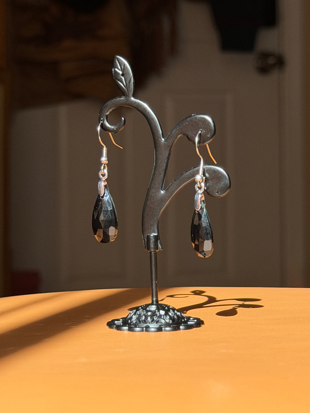 black spinel stone earrings - gold