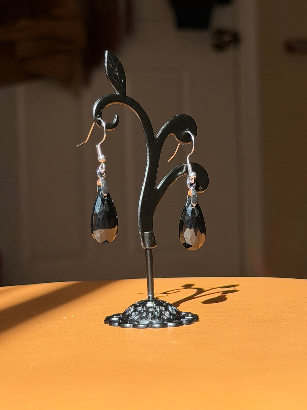 black spinel stone earrings - gold