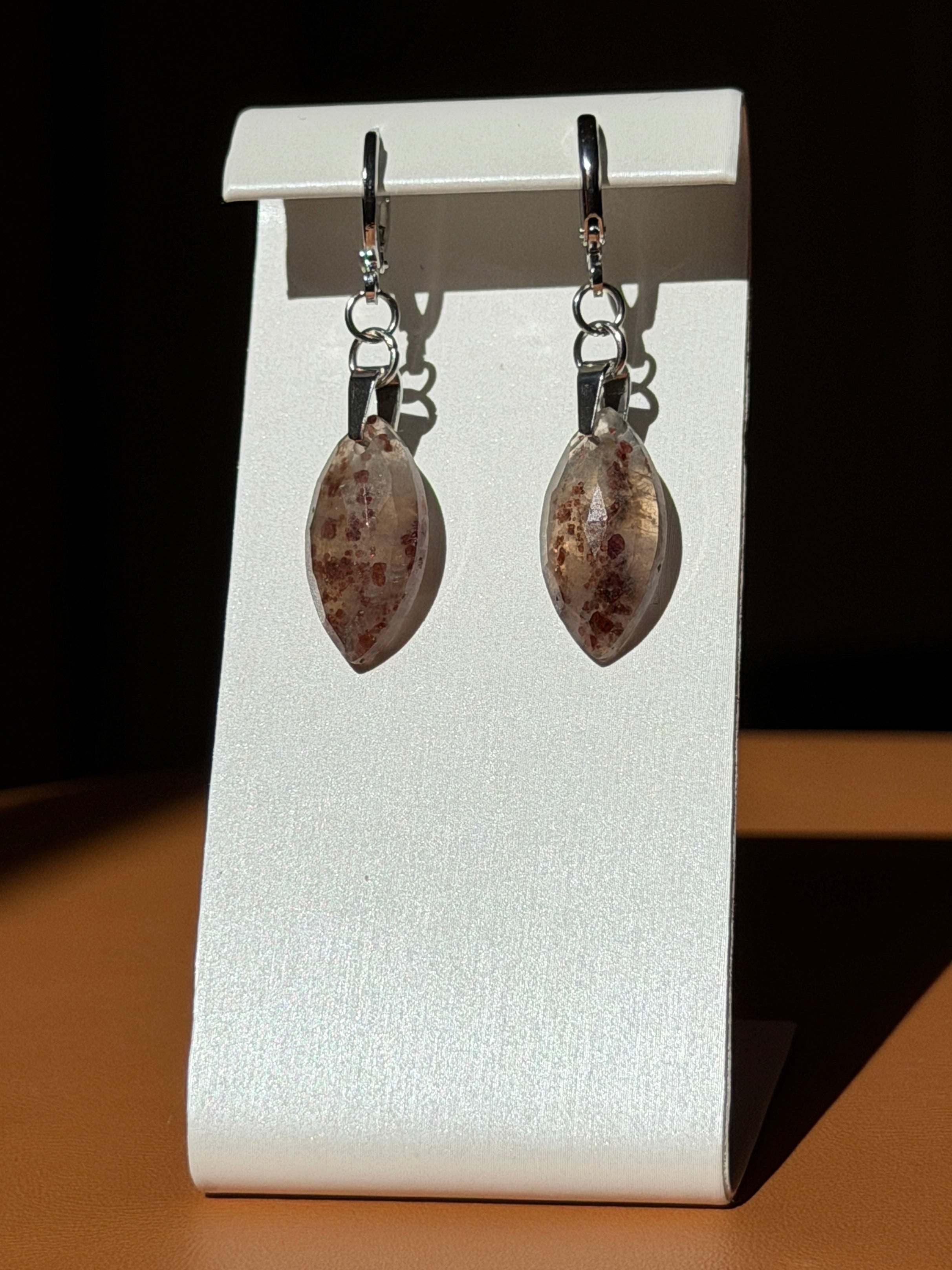 natural red moss quartz earrings - silver