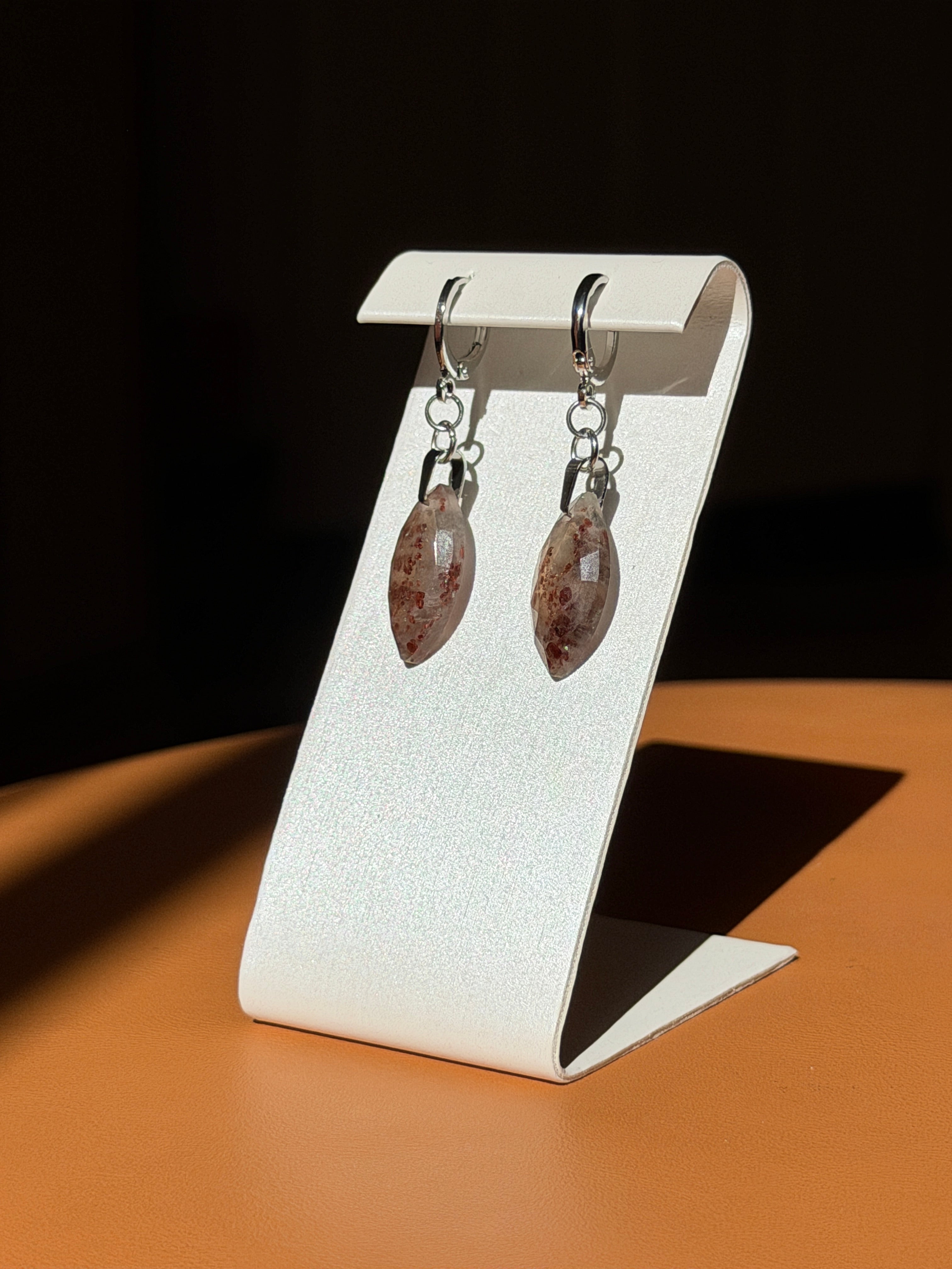 natural red moss quartz earrings - silver
