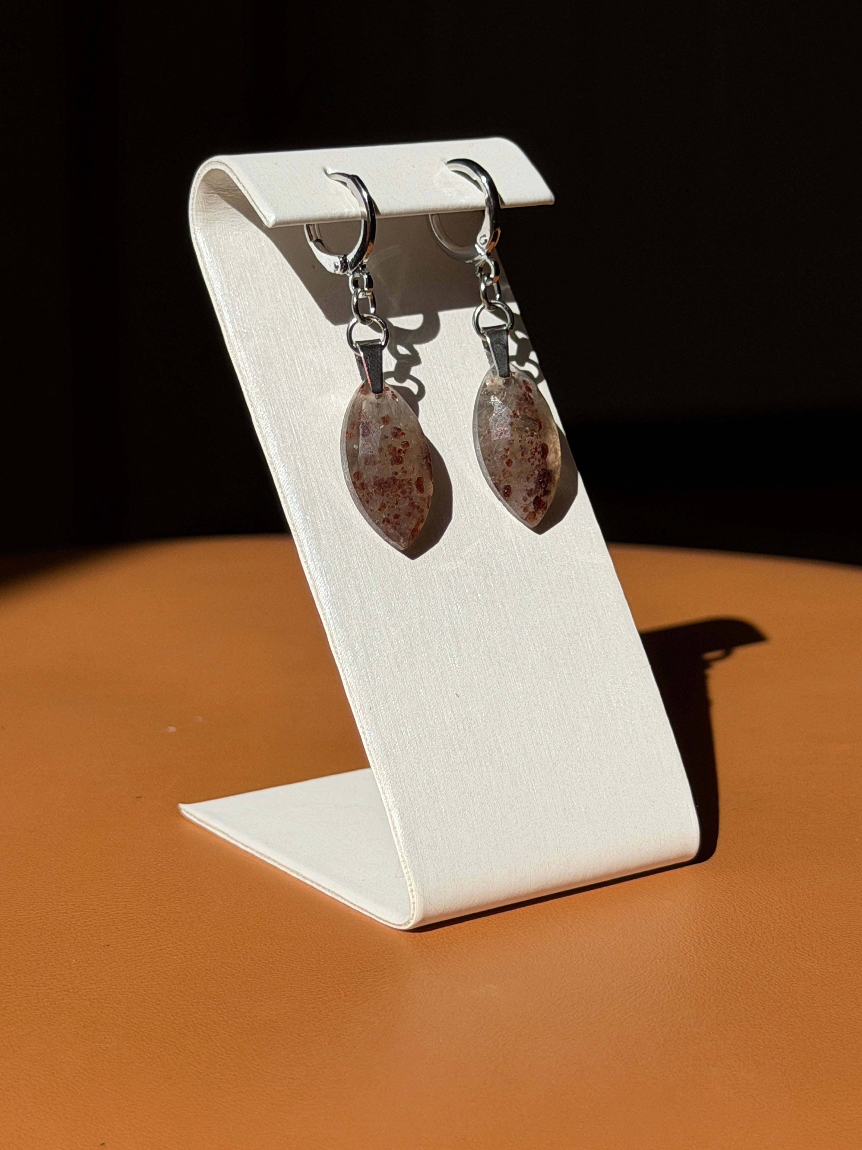 natural red moss quartz earrings - silver