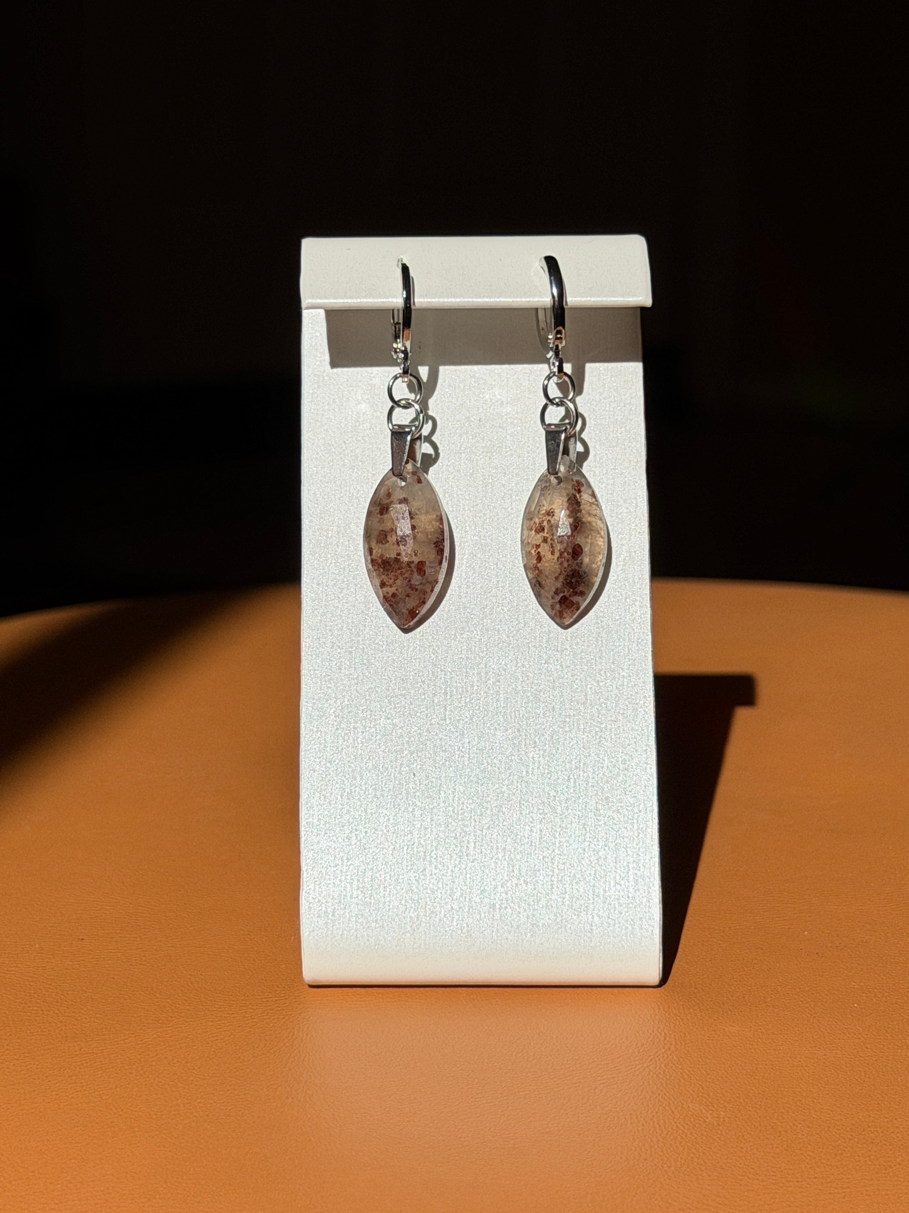 natural red moss quartz earrings - silver