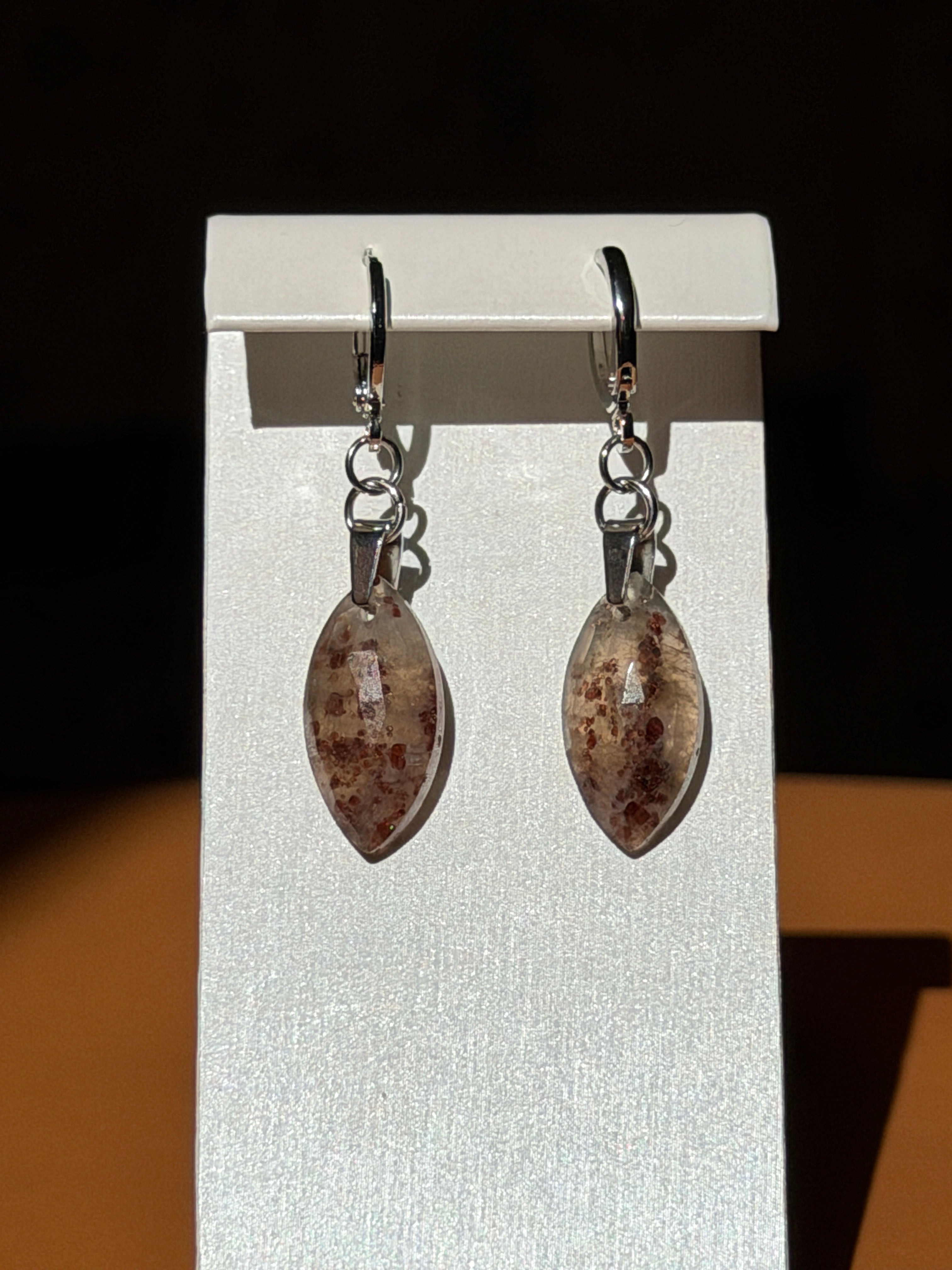 natural red moss quartz earrings - silver