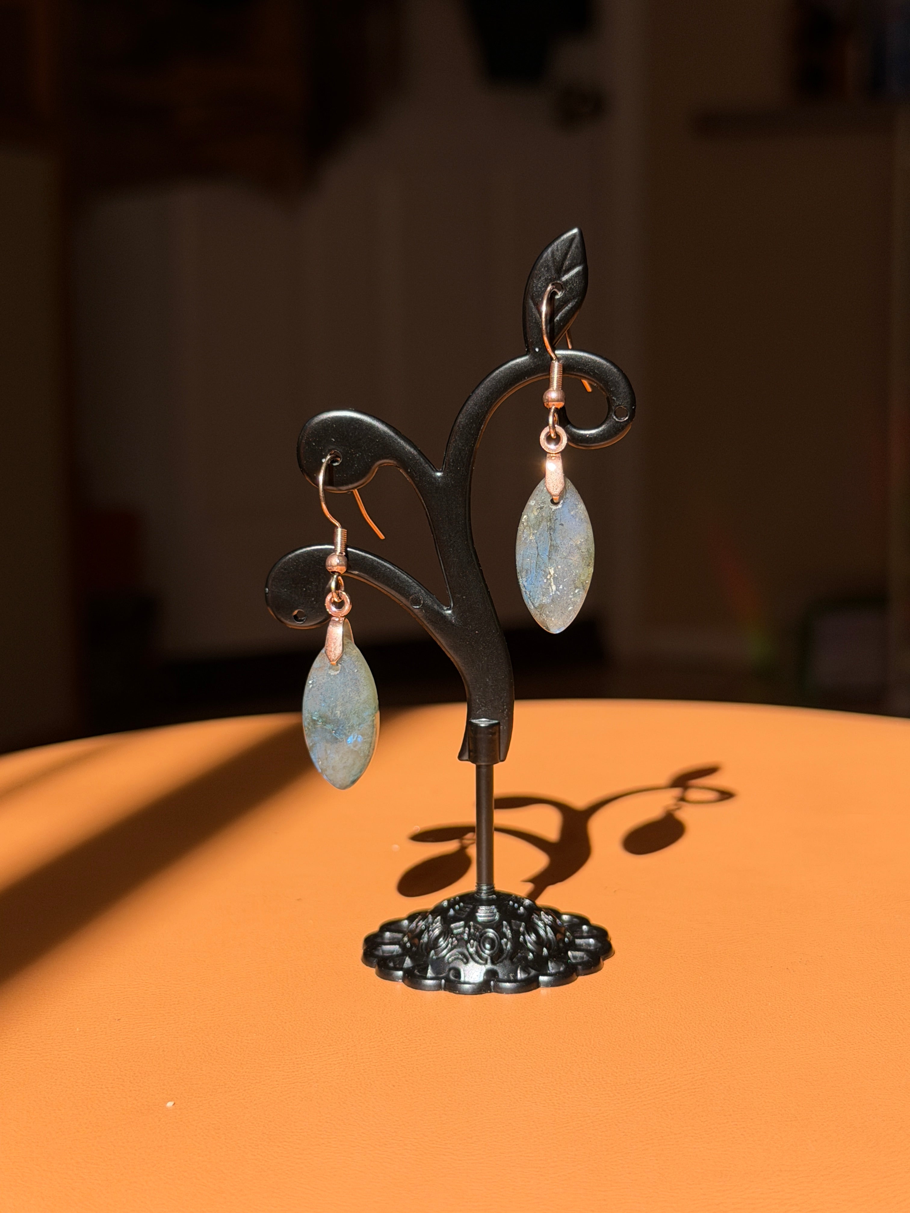 labradorite earrings - rose gold