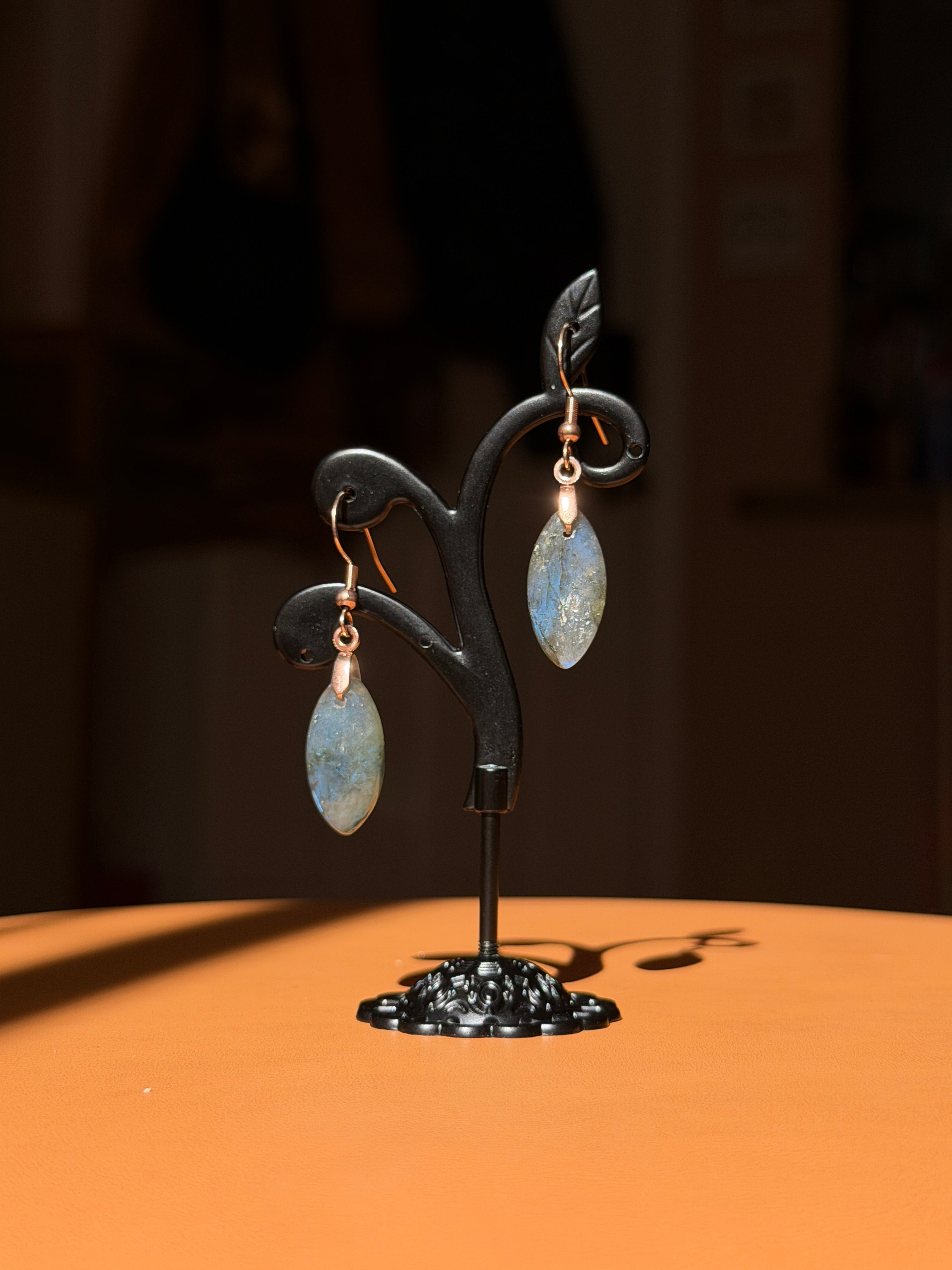 labradorite earrings - rose gold