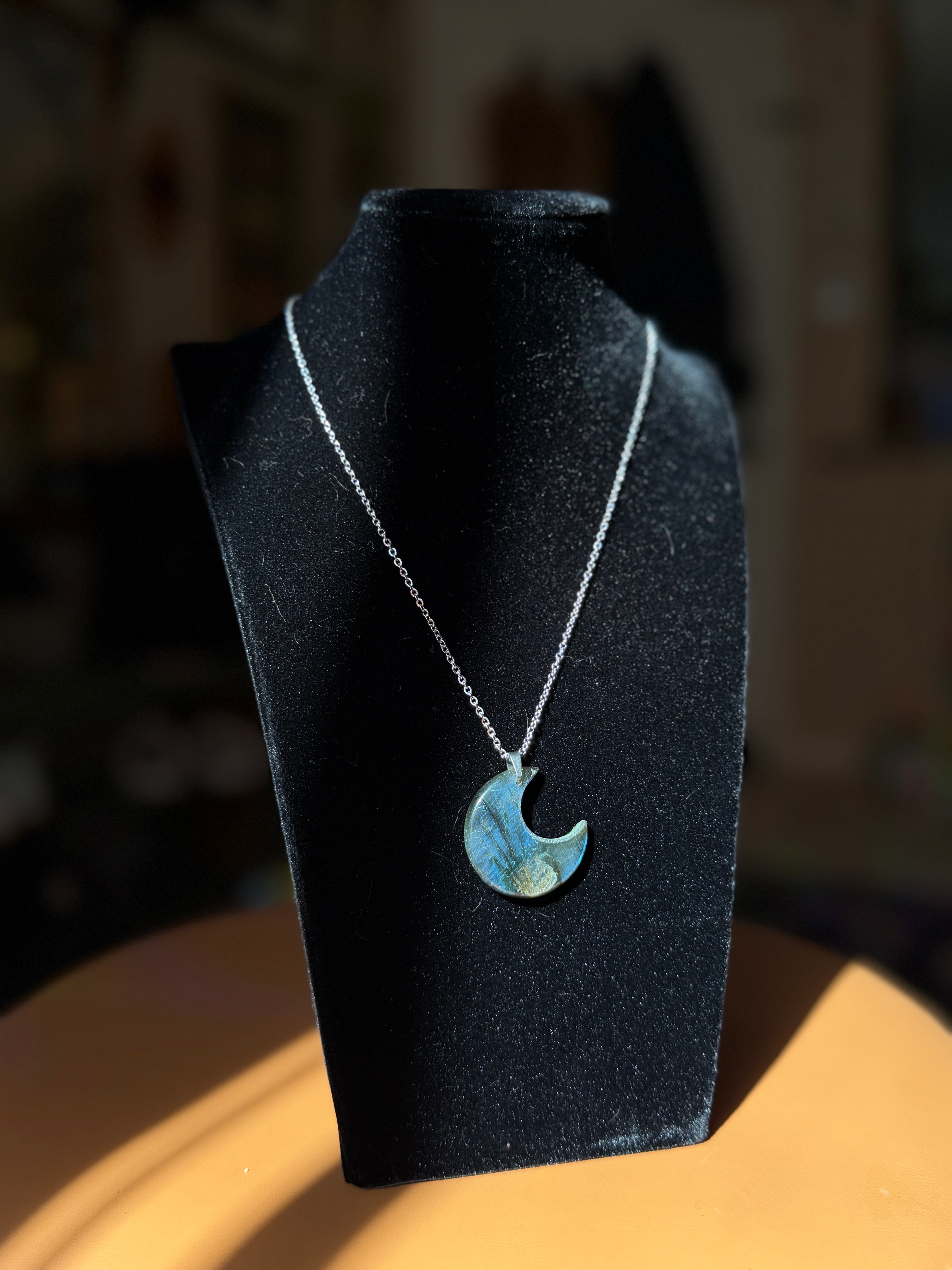 labradorite moon necklace - silver