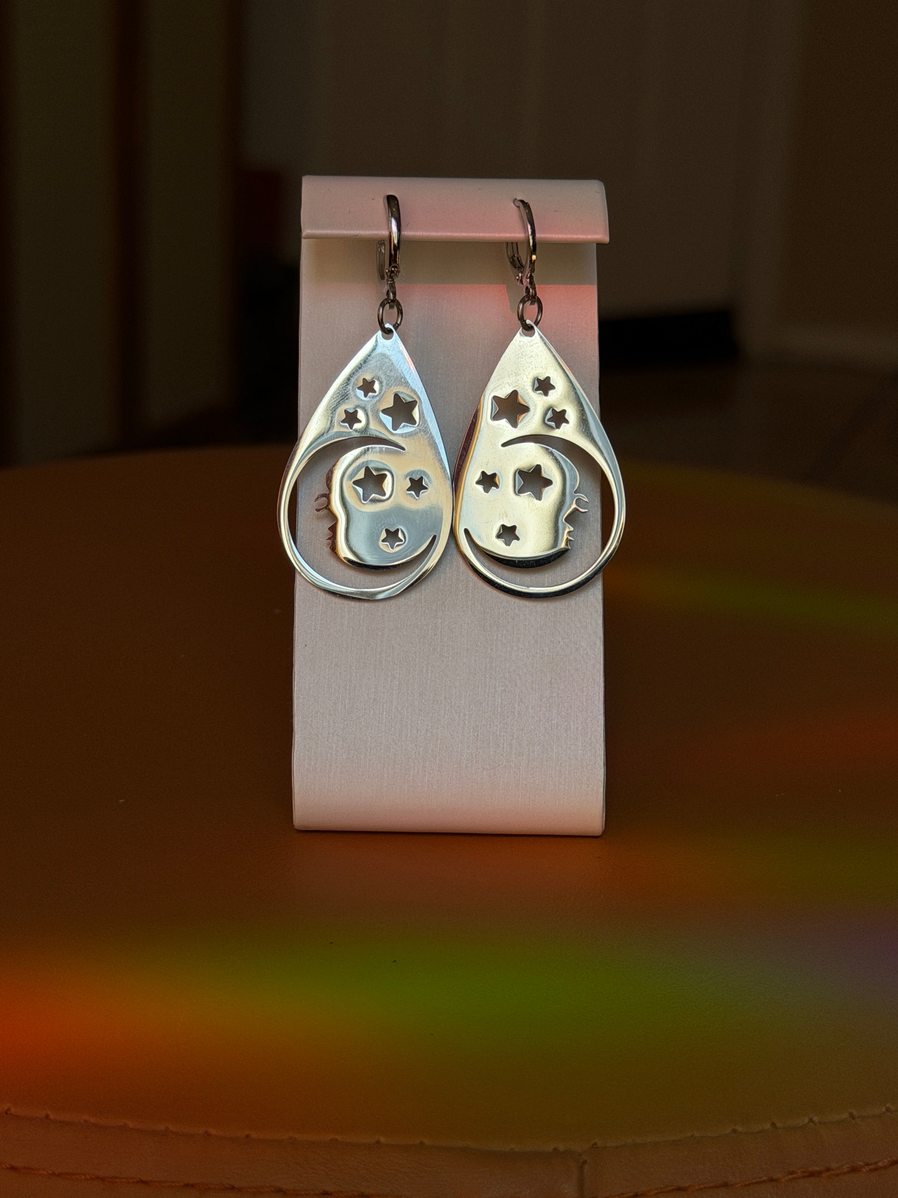 moon teardrop earrings - silver