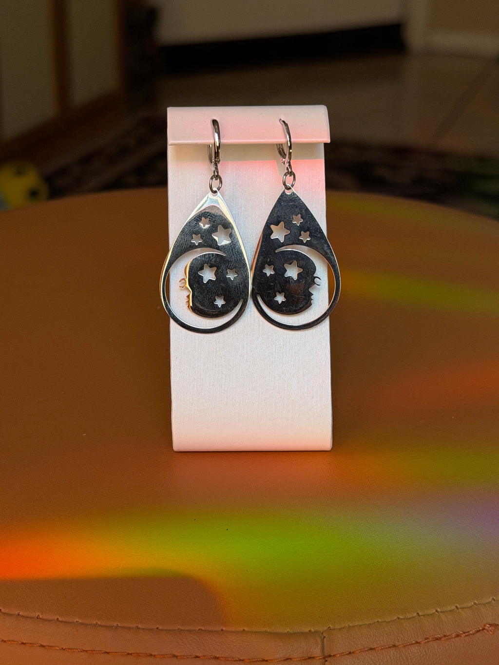 moon teardrop earrings - silver