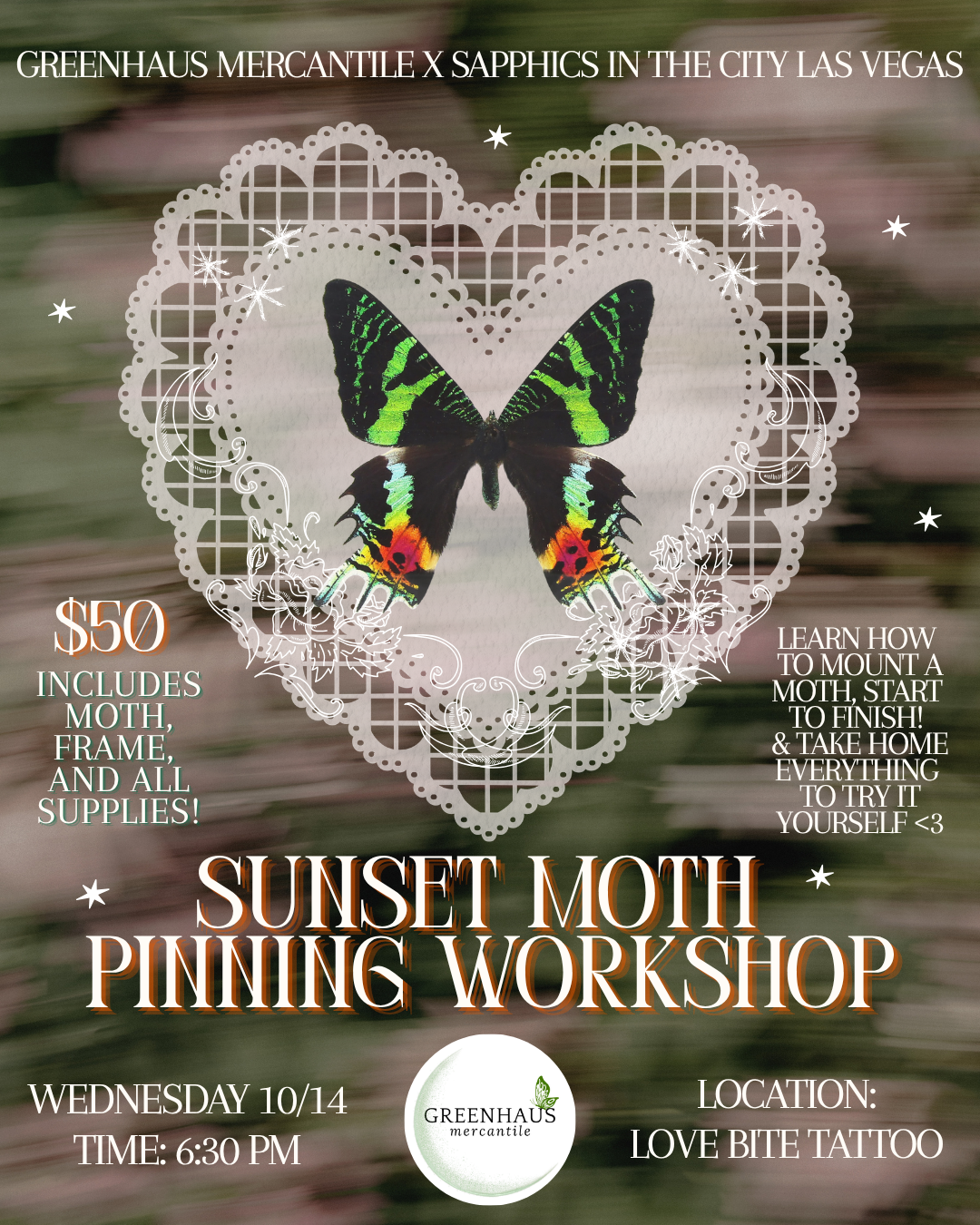 Sapphic Sunset Moth Pinning Class 10/14