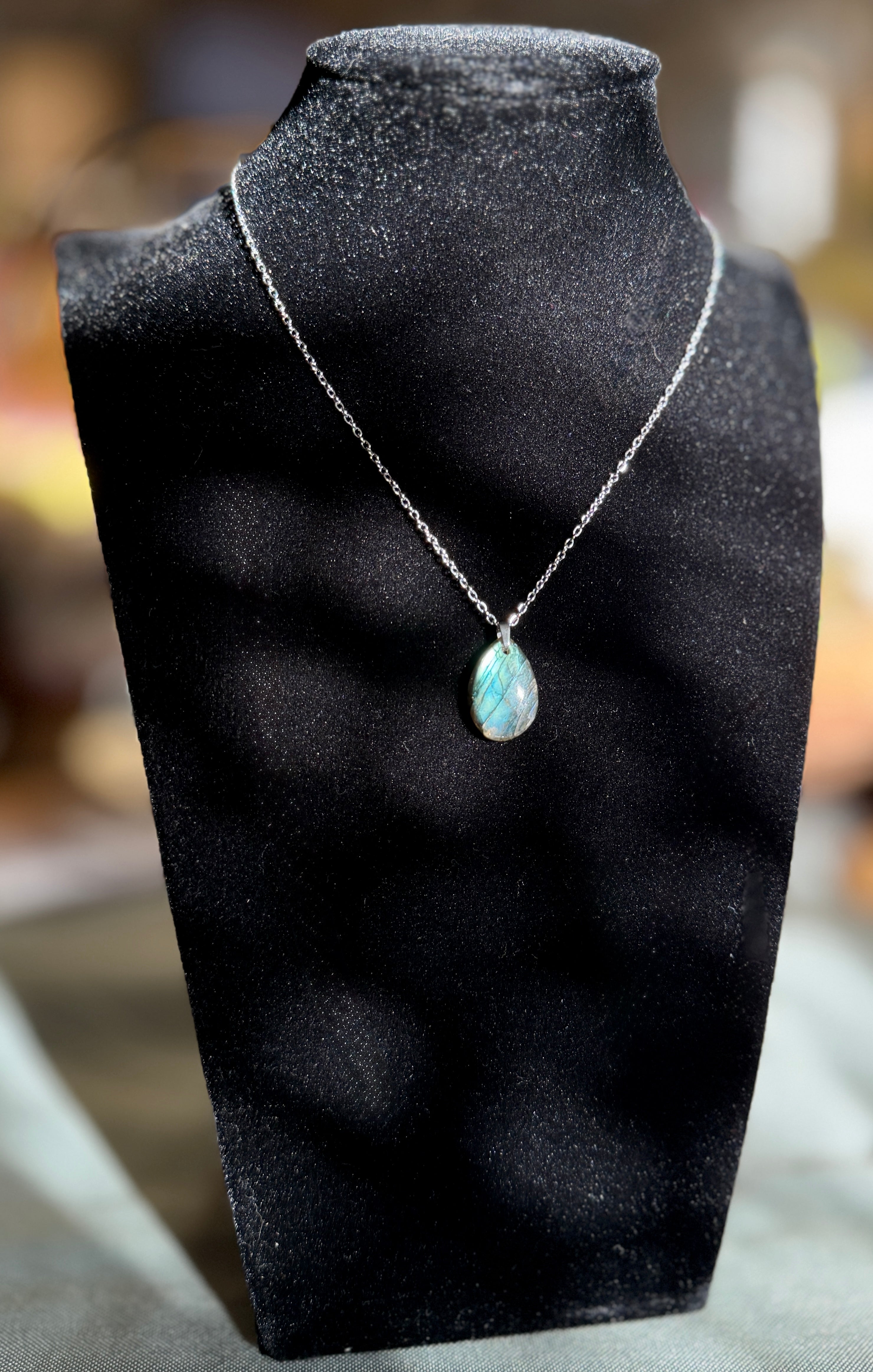 labradorite necklace - silver cable chain