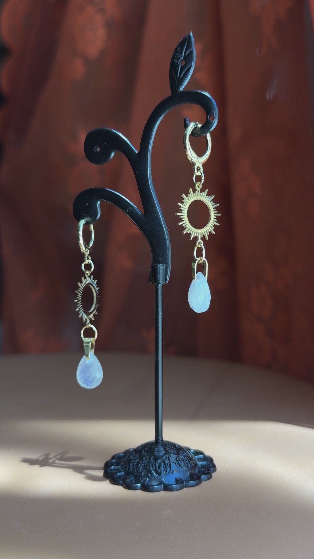 sunburst briolette moonstone earrings - gold