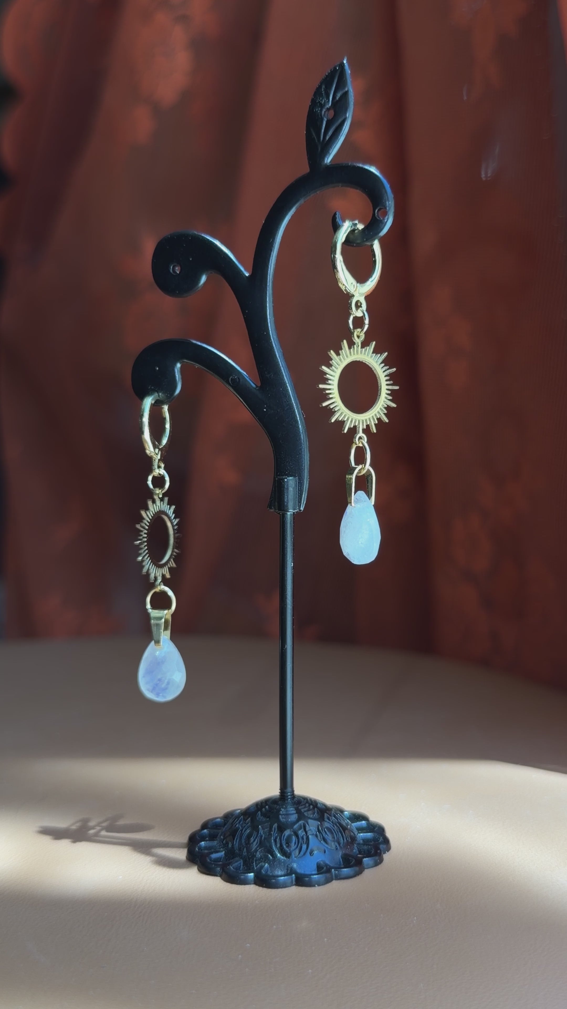 sunburst briolette moonstone earrings - gold