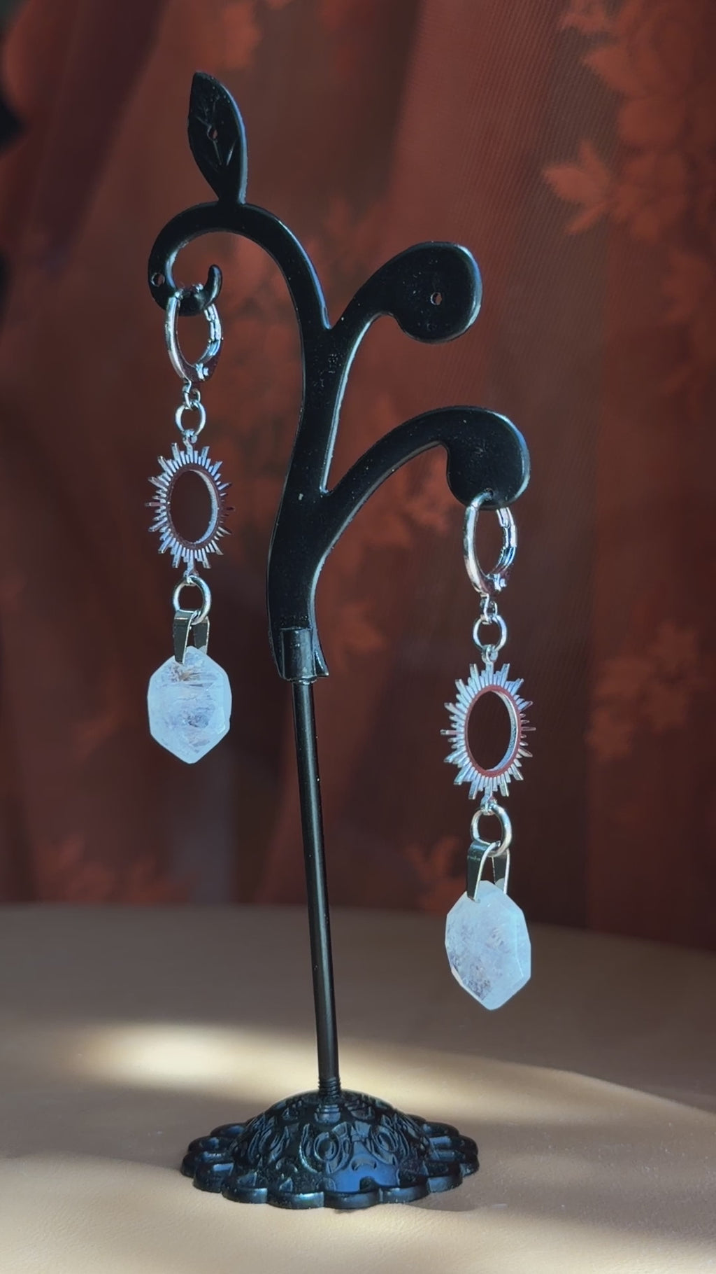 sunburst hex moonstone earrings - silver
