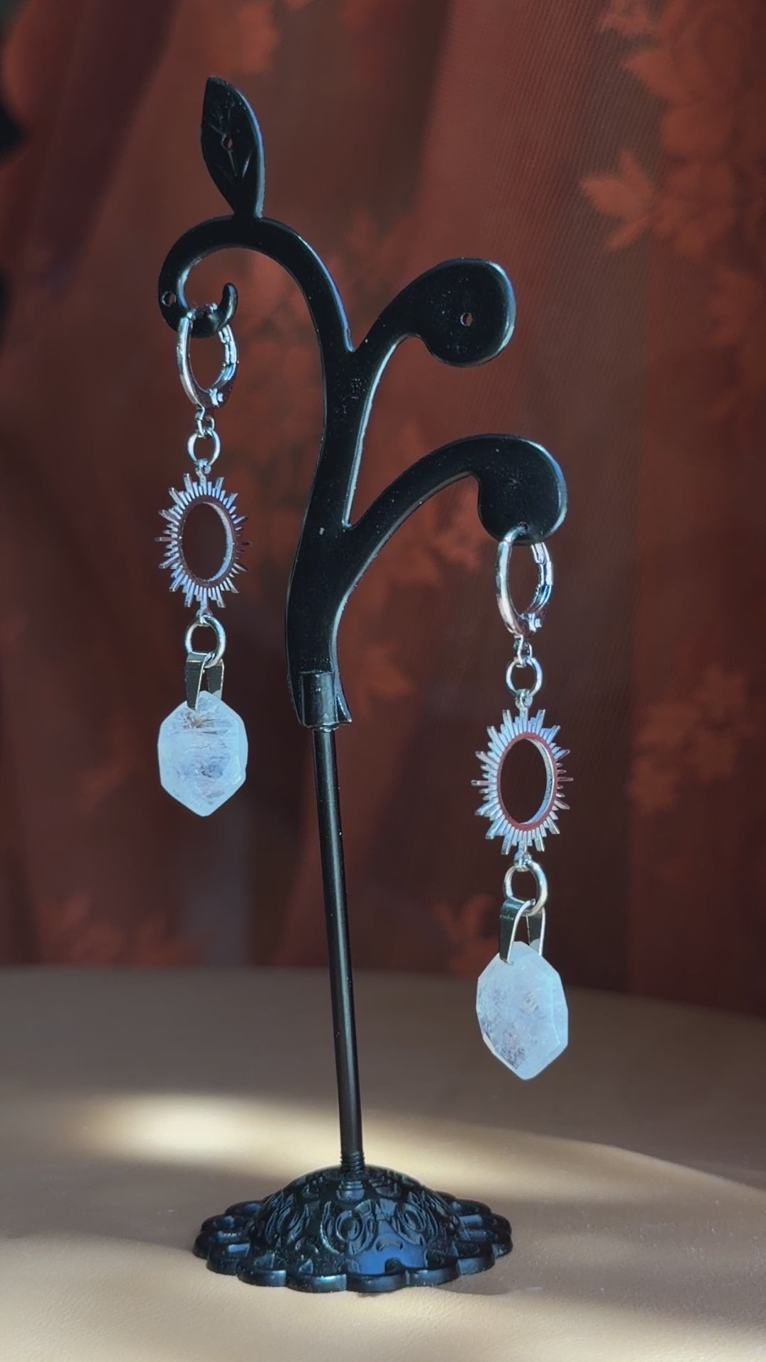 sunburst hex moonstone earrings - silver