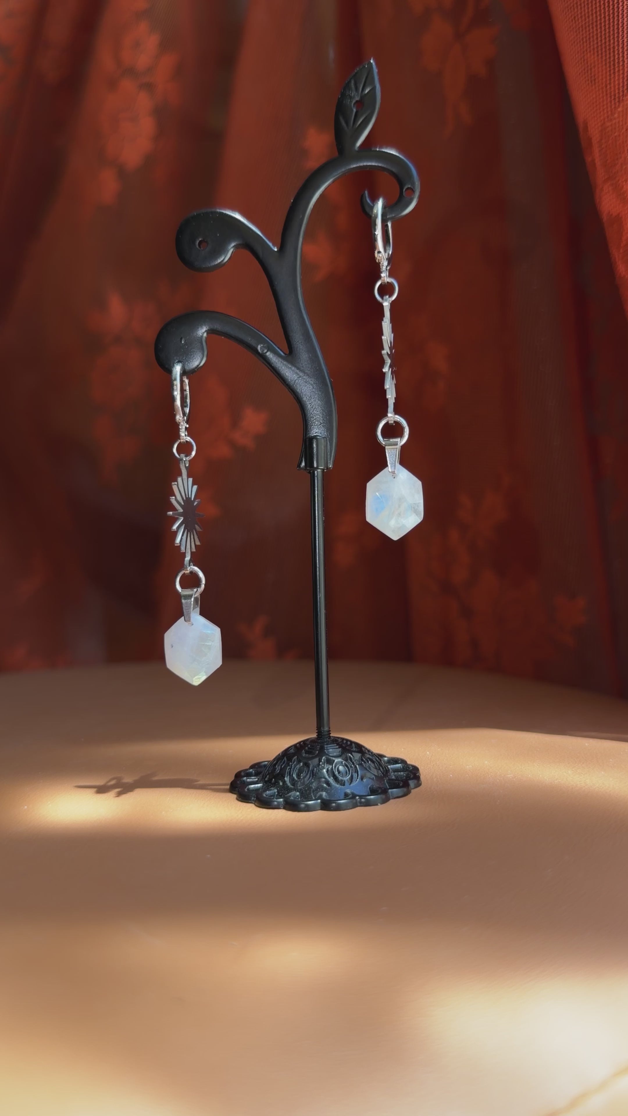 sunflare hex moonstone earrings - silver