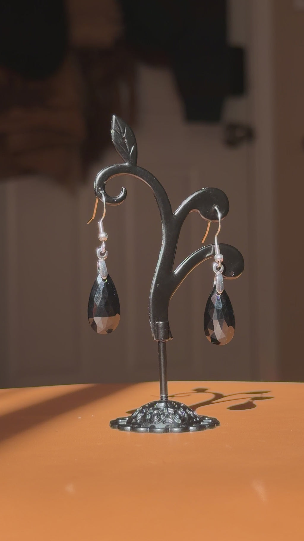 black spinel stone earrings - gold