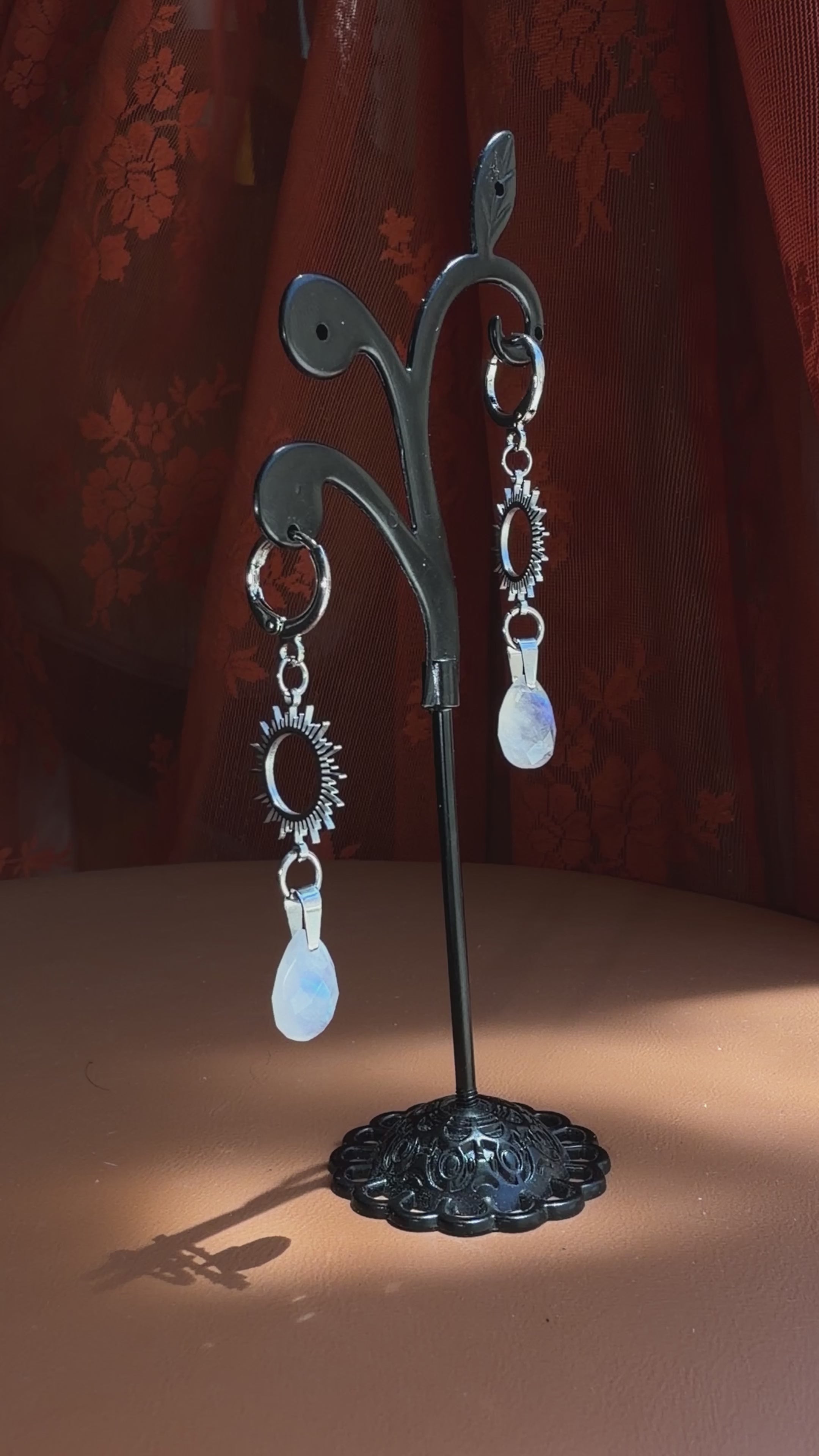 sunburst briolette moonstone earrings - silver